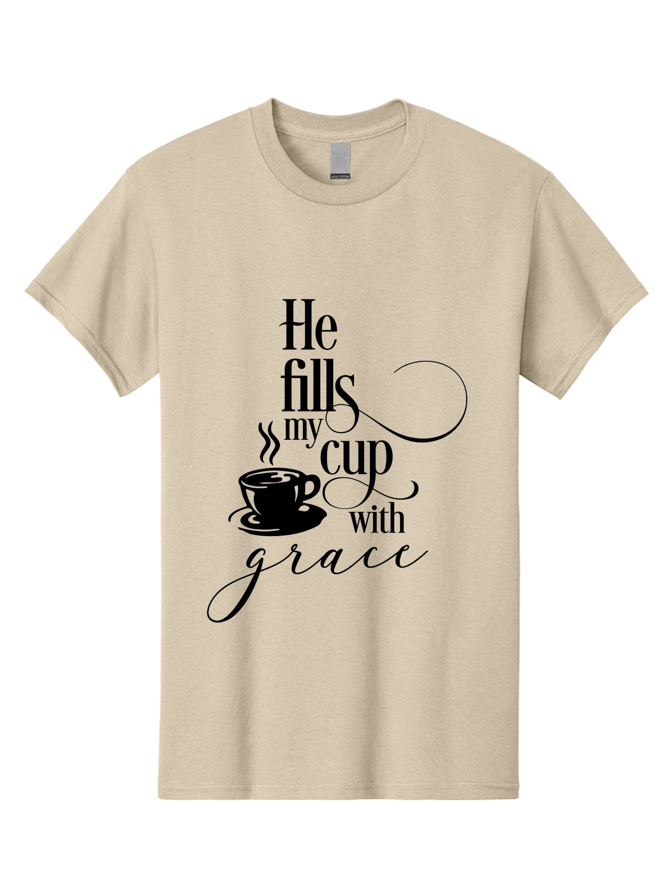 He-Fills-My-Cup-With-Grace Men'S Graphic Tee, 100% Cotton, Comfortable Casual Summer Wear, Machine Washable, Inspirational Quote, Coffee Cup, Steaming Hot, Morning Motivation, Faith-Based Design, Coffee Break, Motivational Words, Aac802 5
