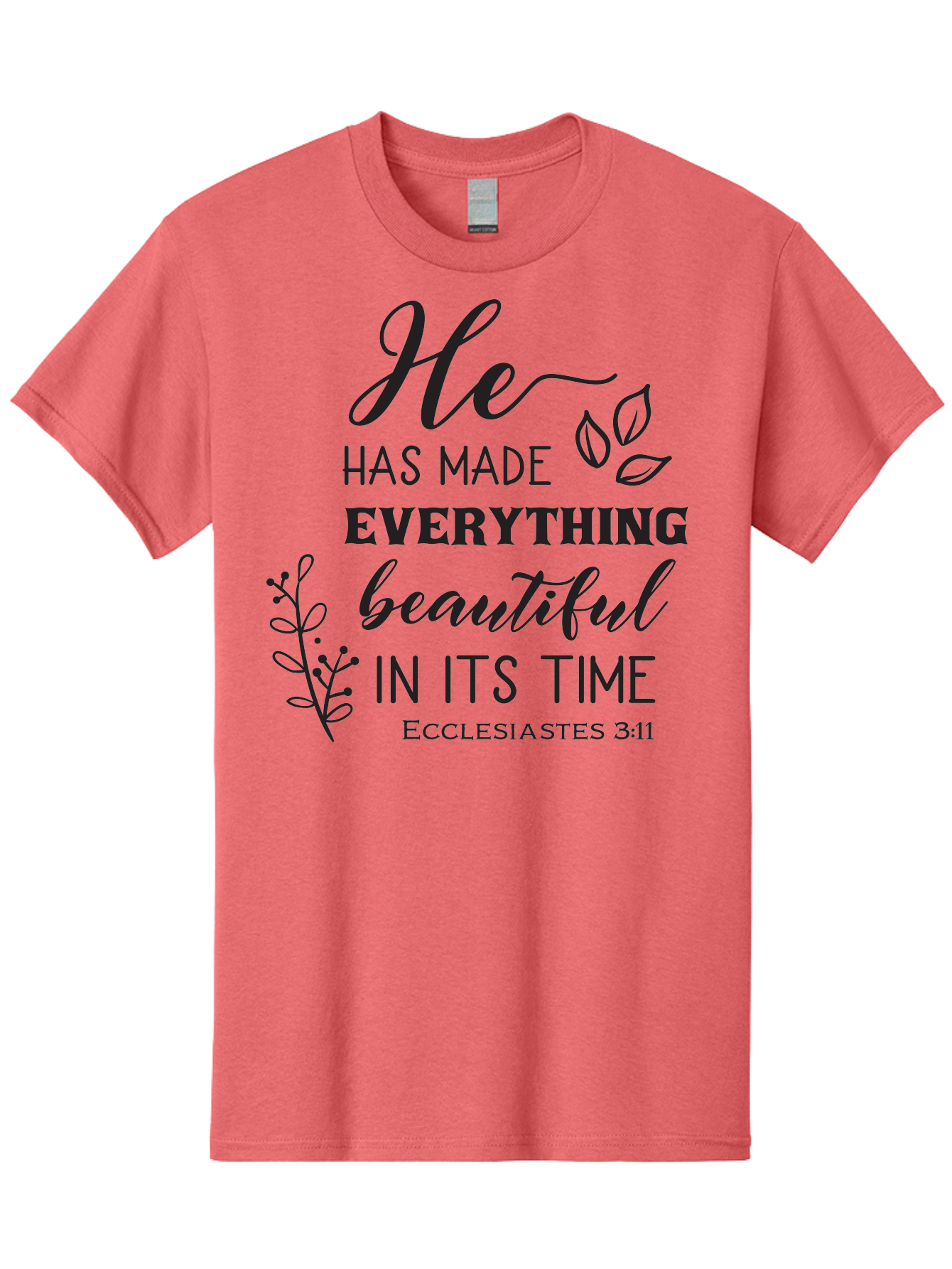 He-Has-Made-Everything-Beautiful-In-Its-Time Men'S Graphic Tee, 100% Cotton, Comfortable Casual Summer Wear, Machine Washable, Inspirational Quote, He Has Made Everything Beautiful In Its Time, Scripture Art, Floral Design, Bible Verse, Aac803 21
