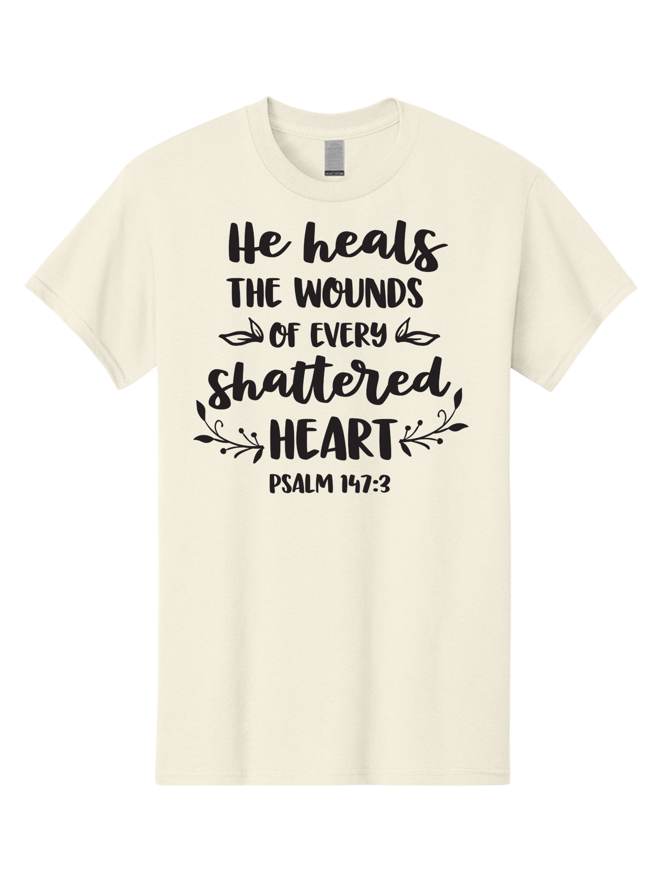 He-Heals-The-Wounds-Of-Every-Shattered-Heart-Psalm-147-3 Men'S Graphic Tee, 100% Cotton, Comfortable Casual Summer Wear, Machine Washable, Inspirational Quote, Bible Verse, Healing Scripture, Psalm 147:3, Heart Healing, Faith Based, Aac804 5