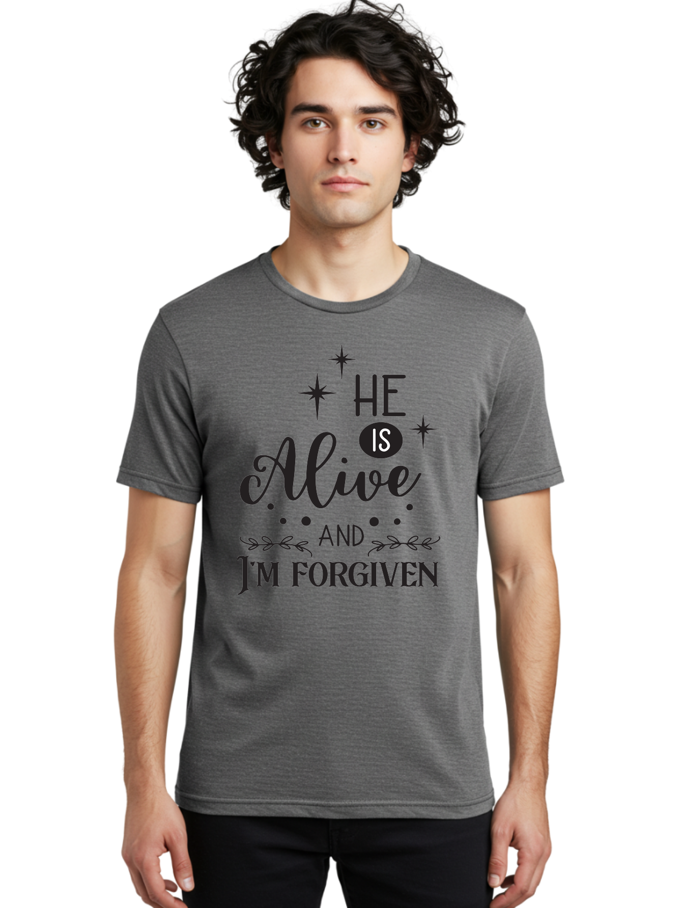 He-Is-Alive-And-I-M-Forgiven Men'S Graphic Tee, 100% Cotton, Comfortable Casual Summer Wear, Machine Washable, Inspirational Quote, Christian Message, Faith And Spirituality, Religious Text, Forgiveness And Salvation, Motivational Words, Aac805 4