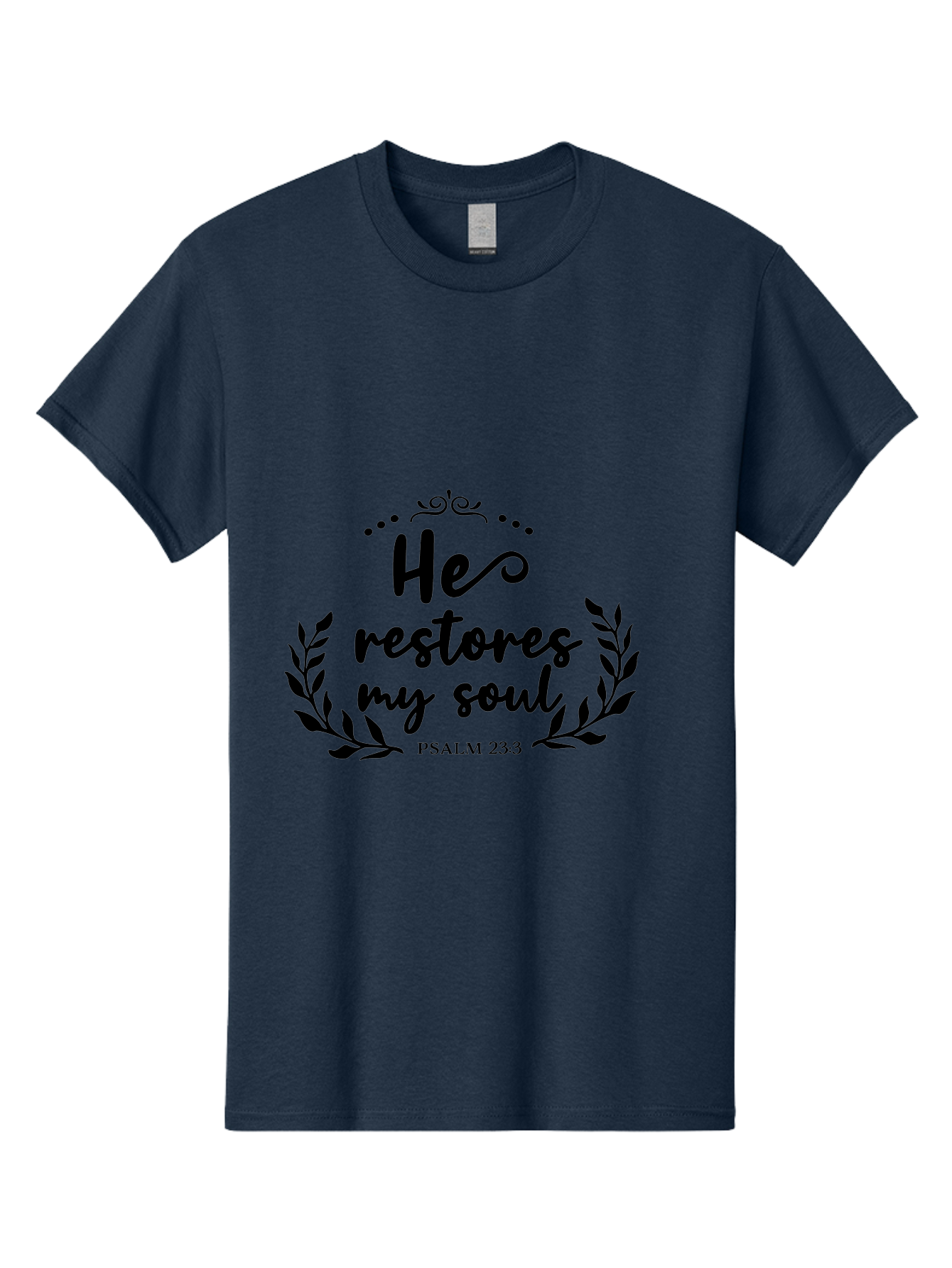He-Restores-My-Soul Men'S Graphic Tee, 100% Cotton, Comfortable Casual Summer Wear, Machine Washable, Inspirational Quote, Psalm 23:3, Spiritual Message, Faith-Based Design, Motivational Quote, Biblical Verse, Soul Restoration, Leaves Wreath, Aac806 29