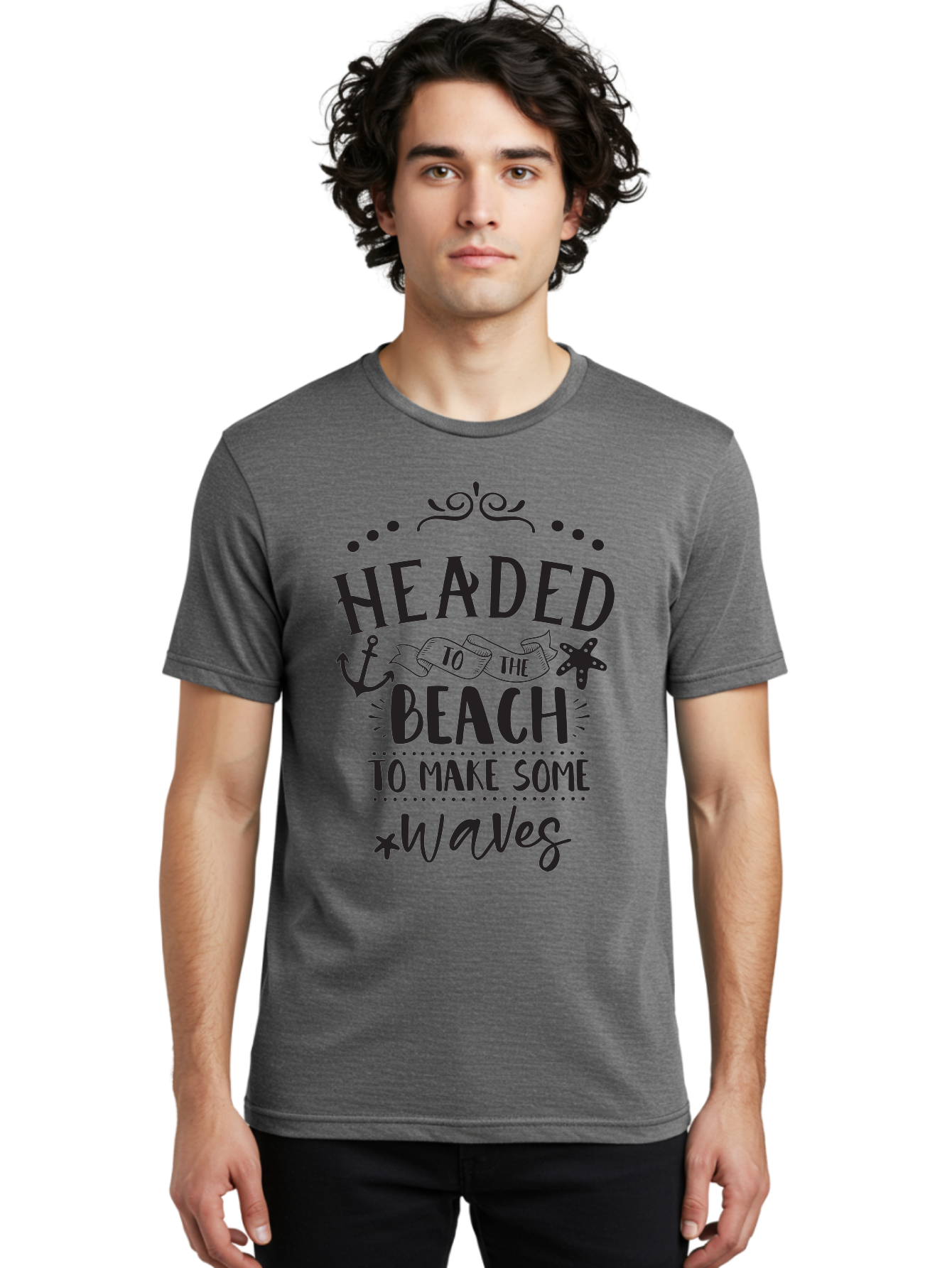 Headed-To-The-Beach Men'S Graphic Tee, 100% Cotton, Comfortable Casual Summer Wear, Machine Washable, Beach Inspiration, Ocean Quotes, Beachy Vibes, Coastal Style, Nautical Theme, Waves Inspiration, Anchor Symbol, Starfish Icon, Fun Quotes, Aac808 16