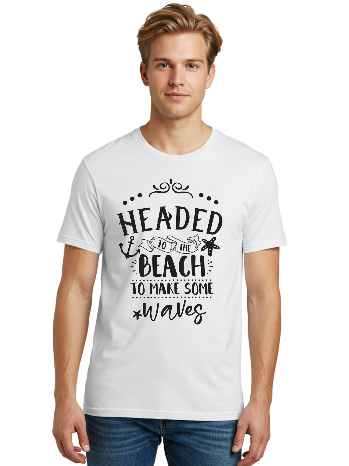 Headed-To-The-Beach Men'S Graphic Tee, 100% Cotton, Comfortable Casual Summer Wear, Machine Washable, Beach Inspiration, Ocean Quotes, Beachy Vibes, Coastal Style, Nautical Theme, Waves Inspiration, Anchor Symbol, Starfish Icon, Fun Quotes, Aac808 26