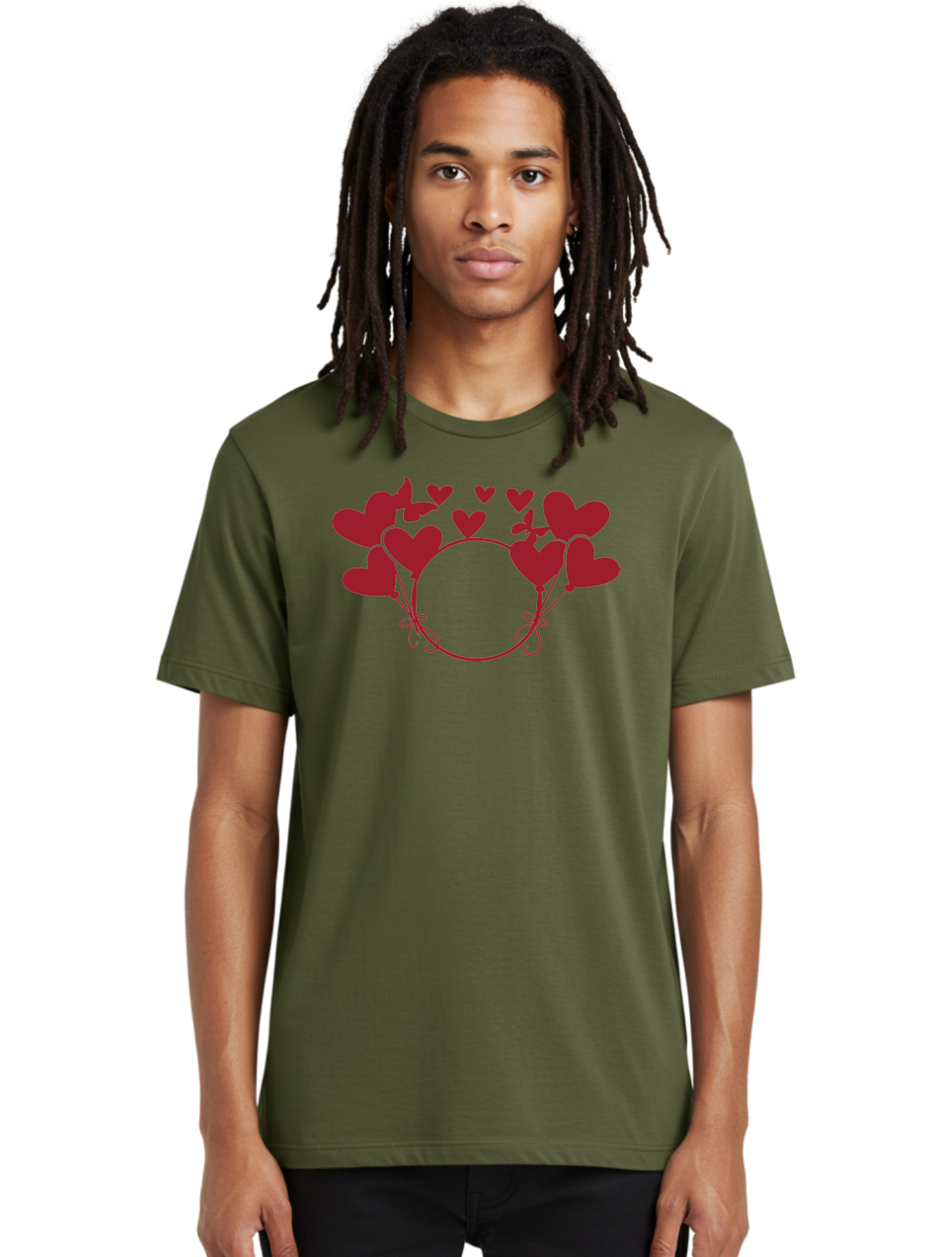Heart-Wreath Men'S Graphic Tee, 100% Cotton, Comfortable Casual Summer Wear, Machine Washable, Heart-Shaped Frame, Floral Wreath, Red Hearts, Love Symbol, Decorative Border, Heart Design, Romantic Theme, Valentines Day Aac810 10