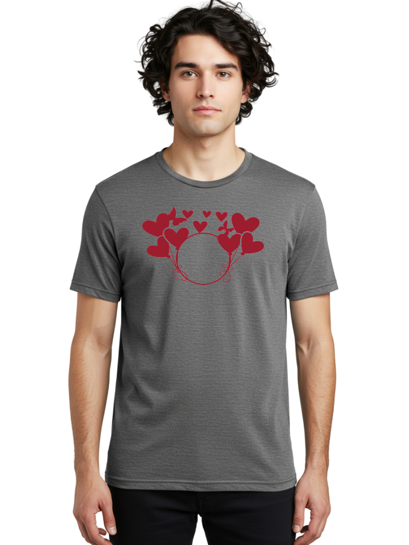Hearts-Wreath Men'S Graphic Tee, 100% Cotton, Comfortable Casual Summer Wear, Machine Washable, Heart Shaped Frame, Floral Frame, Red Hearts, Heart Decoration, Valentines Day Decor, Love Theme, Heart Shaped Flowers, Decorative Frame, Aac813 30