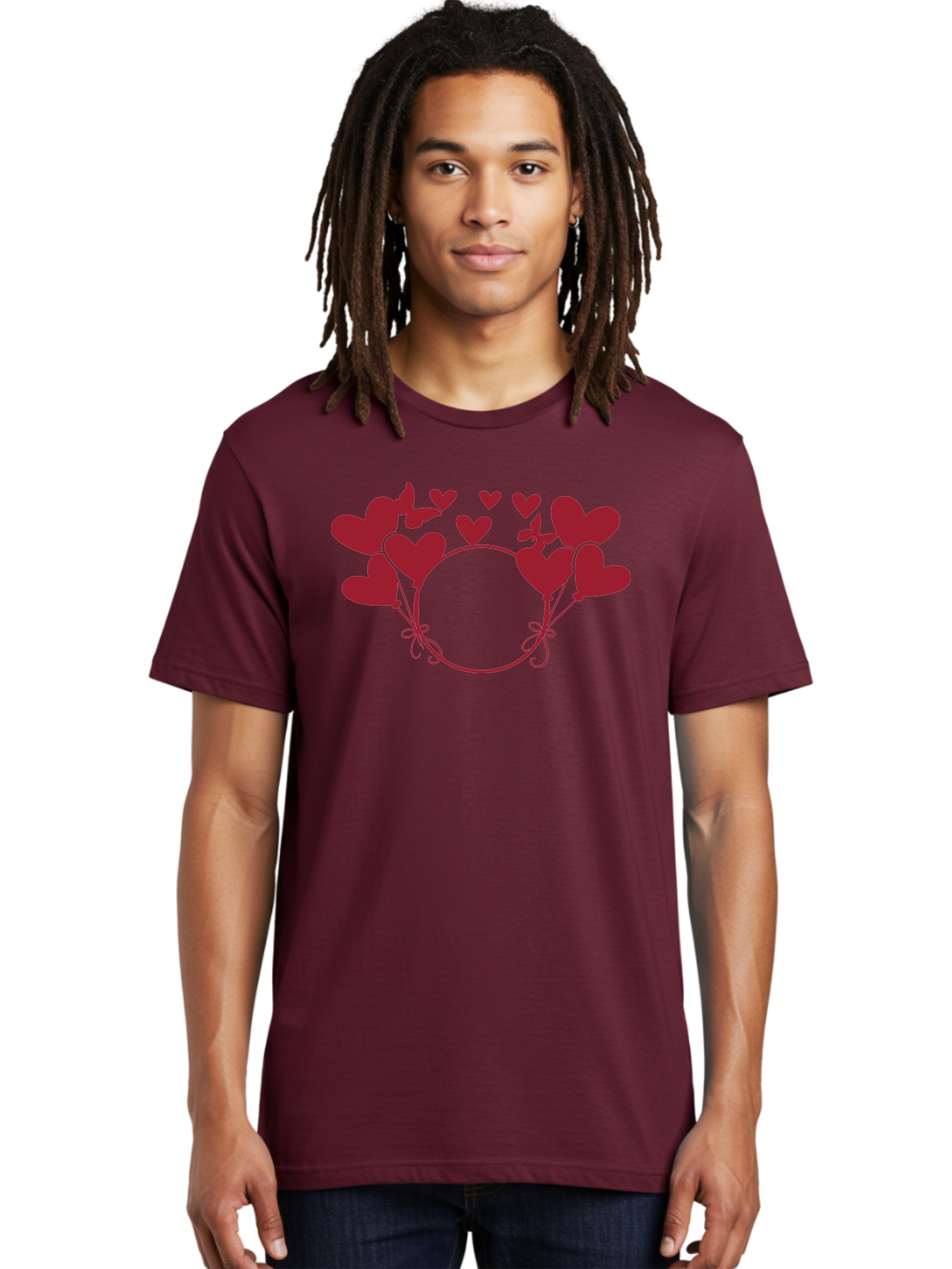 Hearts-Wreath Men'S Graphic Tee, 100% Cotton, Comfortable Casual Summer Wear, Machine Washable, Heart Shaped Frame, Floral Frame, Red Hearts, Heart Decoration, Valentines Day Decor, Love Theme, Heart Shaped Flowers, Decorative Frame, Aac813 8