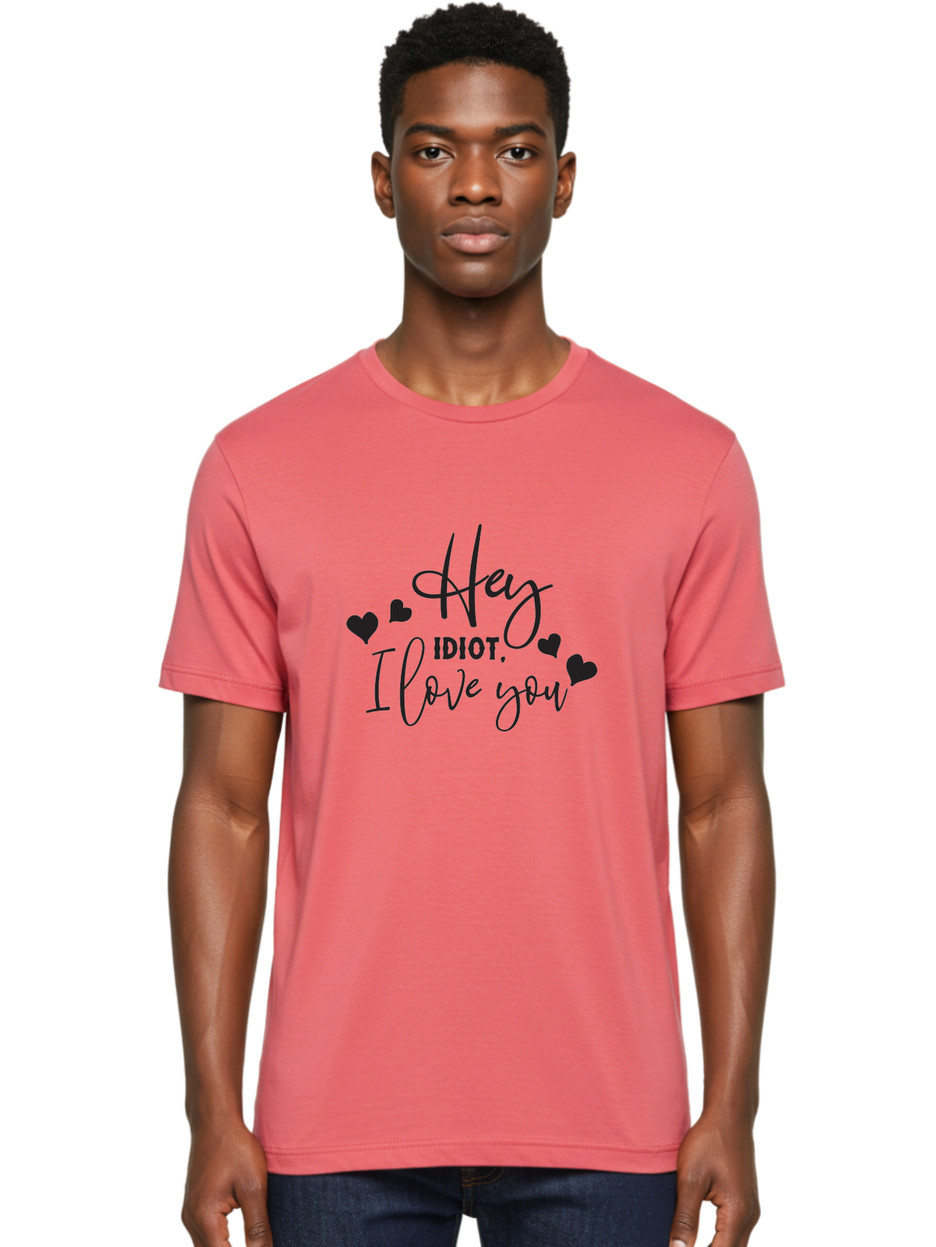 Hey-Idiot-I-Love-You Men'S Graphic Tee, 100% Cotton, Comfortable Casual Summer Wear, Machine Washable, Funny Quote, Love Message, Quirky Humor, Playful Hearts, Affectionate Greeting, Cute Typography, Sassy Phrase, Sweet Sentiment, Aac817 4
