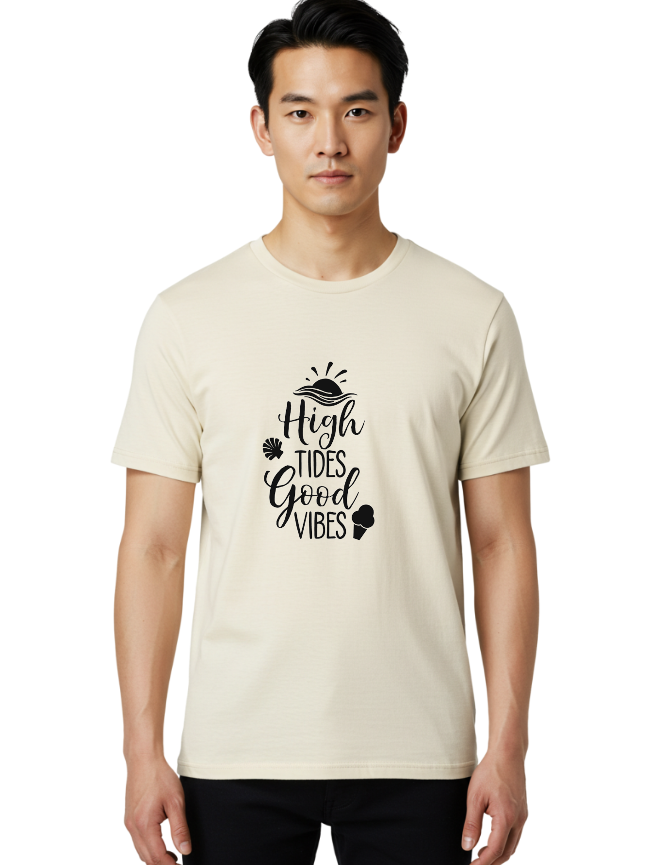 High-Tides-Good-Vibes Men'S Graphic Tee, 100% Cotton, Comfortable Casual Summer Wear, Machine Washable, Ocean Inspiration, Beach Vibes, Good Energy, Sea Shells, Positive Affirmations, Coastal Lifestyle, Motivational Quotes, Summer Vibes Aac819 14