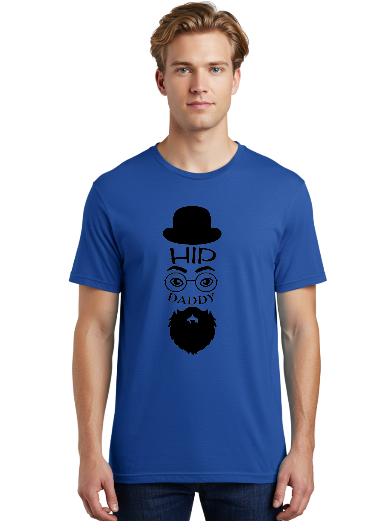 Hip-Daddy Men'S Graphic Tee, 100% Cotton, Comfortable Casual Summer Wear, Machine Washable, Hip Daddy, Bearded Man, Vintage Style, Round Glasses, Bowler Hat, Modern Daddy, Stylish Dad, Fashion Illustration, Hipster Daddy Aac820 26