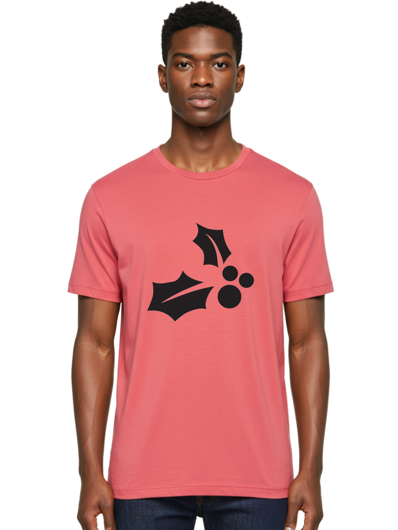 Holly-Leaves-And-Berries Men'S Graphic Tee, 100% Cotton, Comfortable Casual Summer Wear, Machine Washable, Holiday Holly, Christmas Leaves, Festive Berries, Black Silhouette, Minimalist Design, Winter Decor, Seasonal Graphics Aac823 14