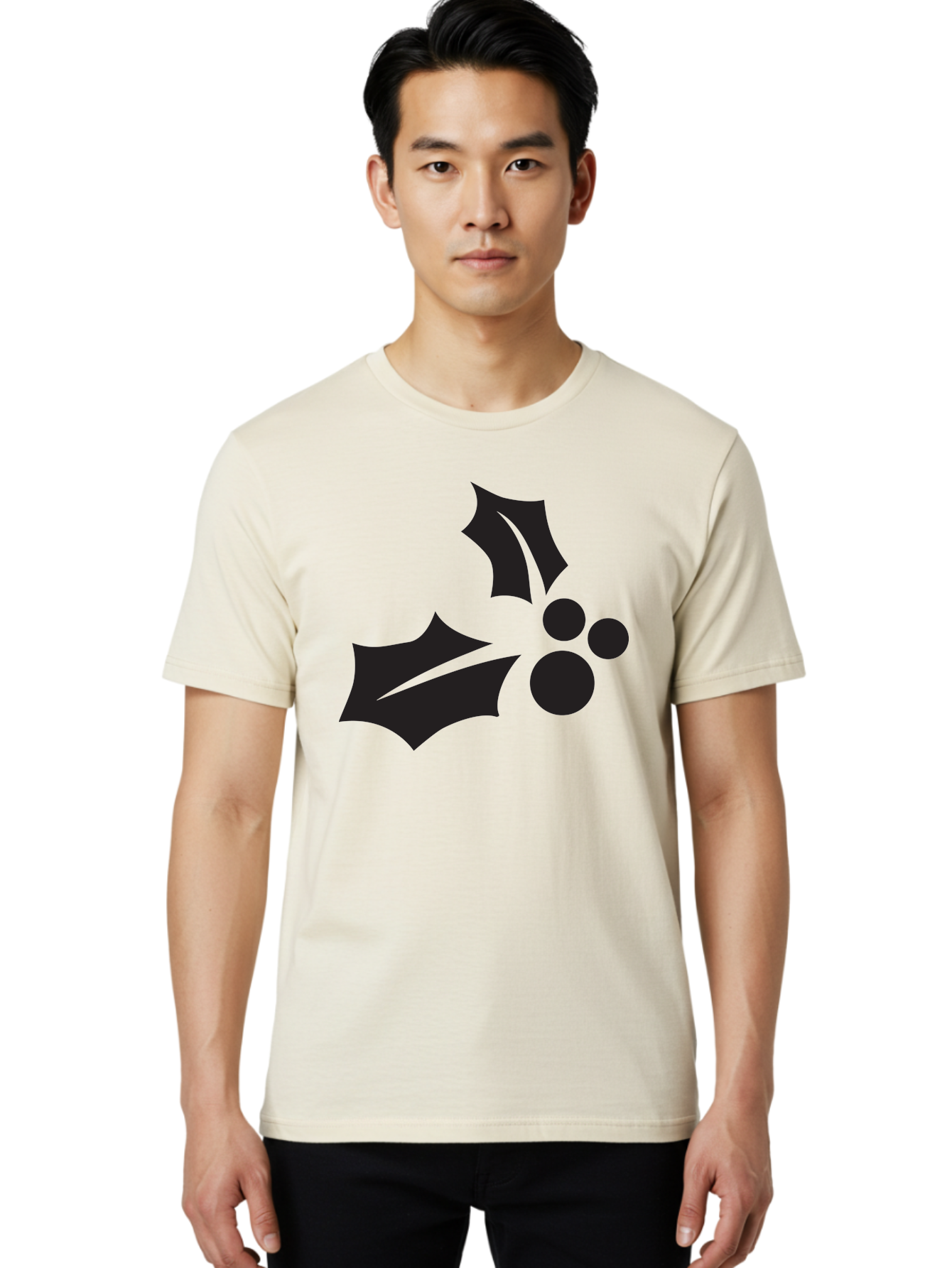 Holly-Leaves-And-Berries Men'S Graphic Tee, 100% Cotton, Comfortable Casual Summer Wear, Machine Washable, Holiday Holly, Christmas Leaves, Festive Berries, Black Silhouette, Minimalist Design, Winter Decor, Seasonal Graphics Aac823 30