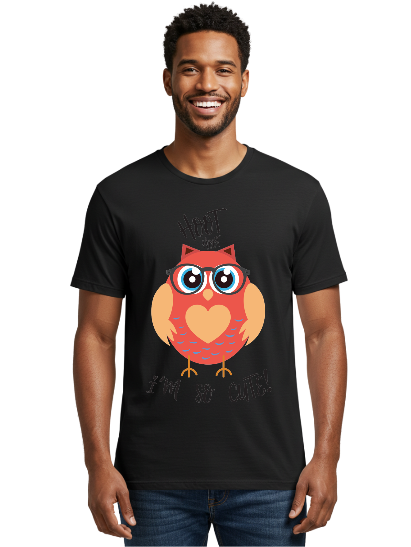 Hoot-Hoot-Owl Men'S Graphic Tee, 100% Cotton, Comfortable Casual Summer Wear, Machine Washable, Cartoon Owl, Heart-Shaped Chest, Glasses, Big Eyes, Cute Animal, Funny Illustration, Whimsical Design, Hoot Hoot, Adorable Creature, Aac827 8
