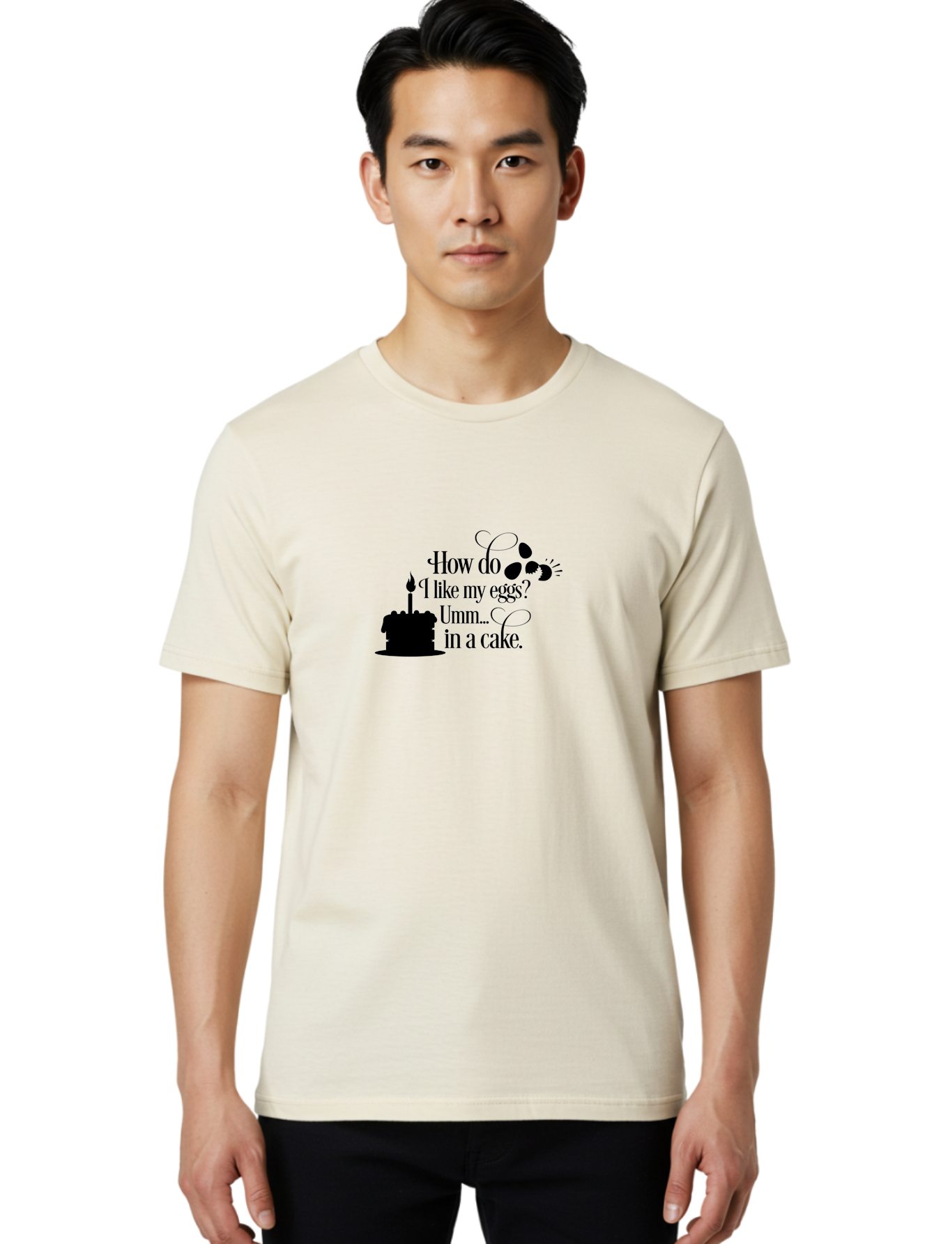 How-Do-I-Like-My-Eggs-Umm-In-A-Cake Men'S Graphic Tee, 100% Cotton, Comfortable Casual Summer Wear, Machine Washable, Humorous Quote, Funny Eggs, Cake Humor, Witty Saying, Eggs In Cake, Playful Phrase, Clever Joke, Dessert Quote, Breakfast Pun Aac835 14