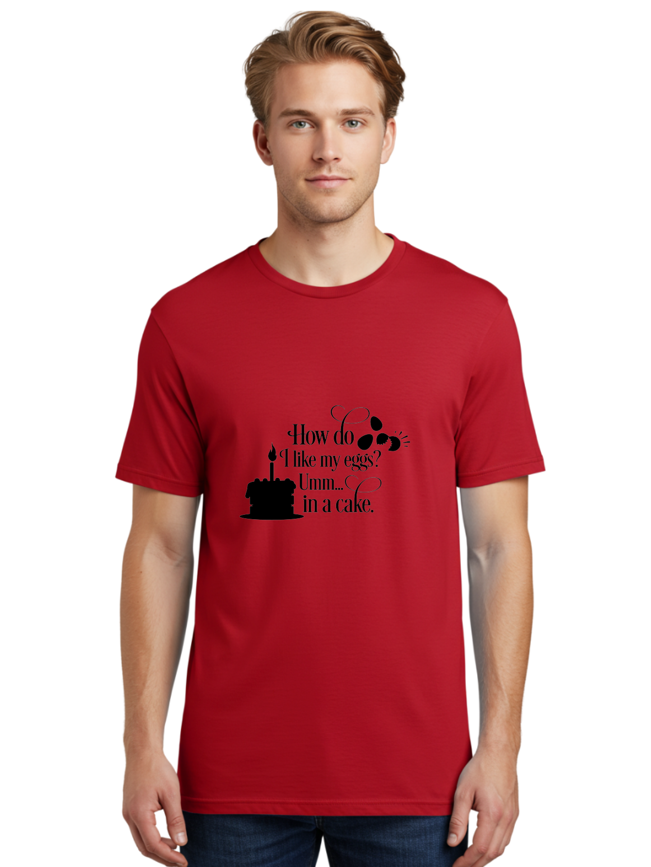 How-Do-I-Like-My-Eggs-Umm-In-A-Cake Men'S Graphic Tee, 100% Cotton, Comfortable Casual Summer Wear, Machine Washable, Humorous Quote, Funny Eggs, Cake Humor, Witty Saying, Eggs In Cake, Playful Phrase, Clever Joke, Dessert Quote, Breakfast Pun Aac835 12