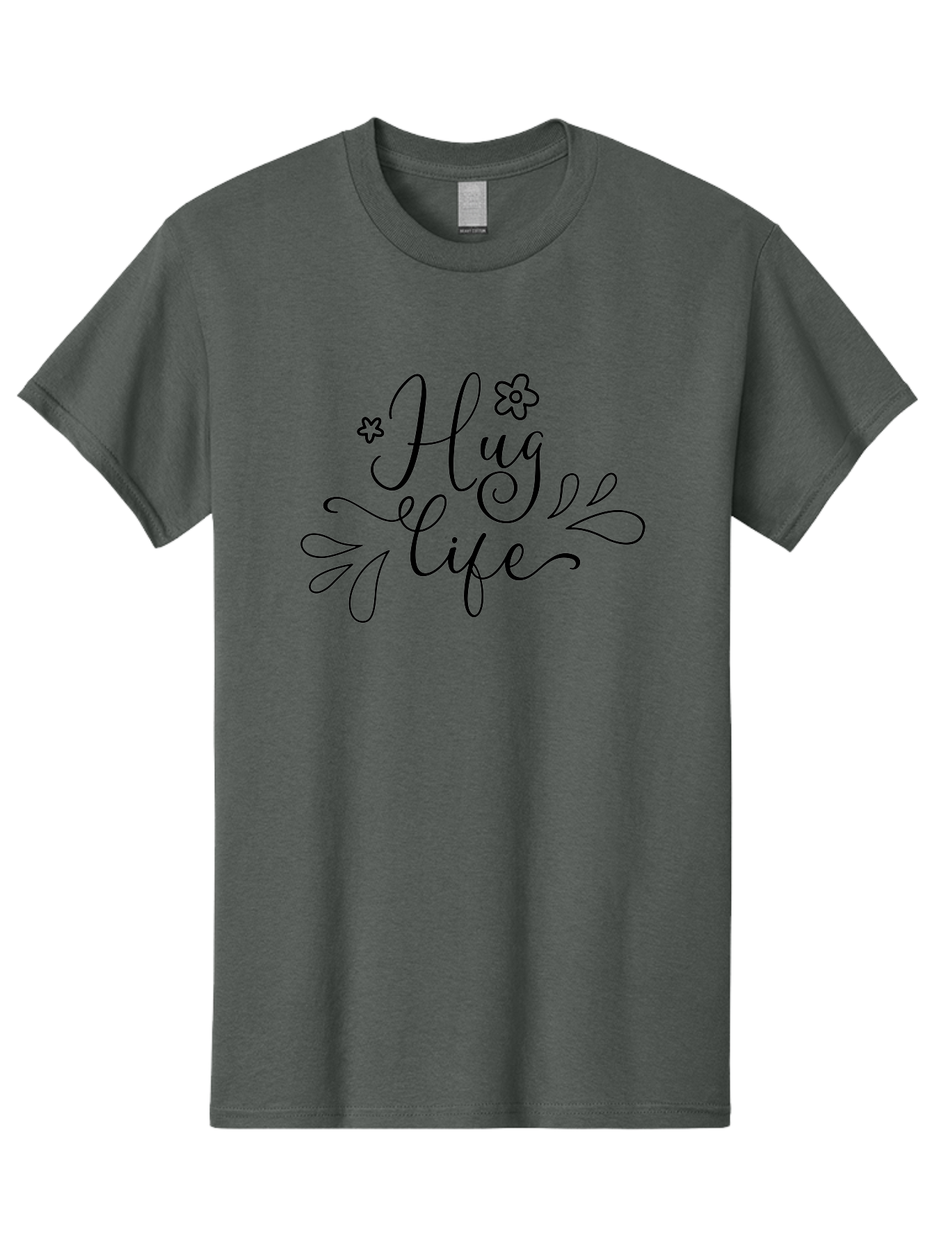 Hug-Life Men'S Graphic Tee, 100% Cotton, Comfortable Casual Summer Wear, Machine Washable, Motivational Quote, Inspirational Message, Positivity, Love, Happiness, Hand-Lettering, Floral Design, Artistic Calligraphy, Uplifting Words, Aac837 23