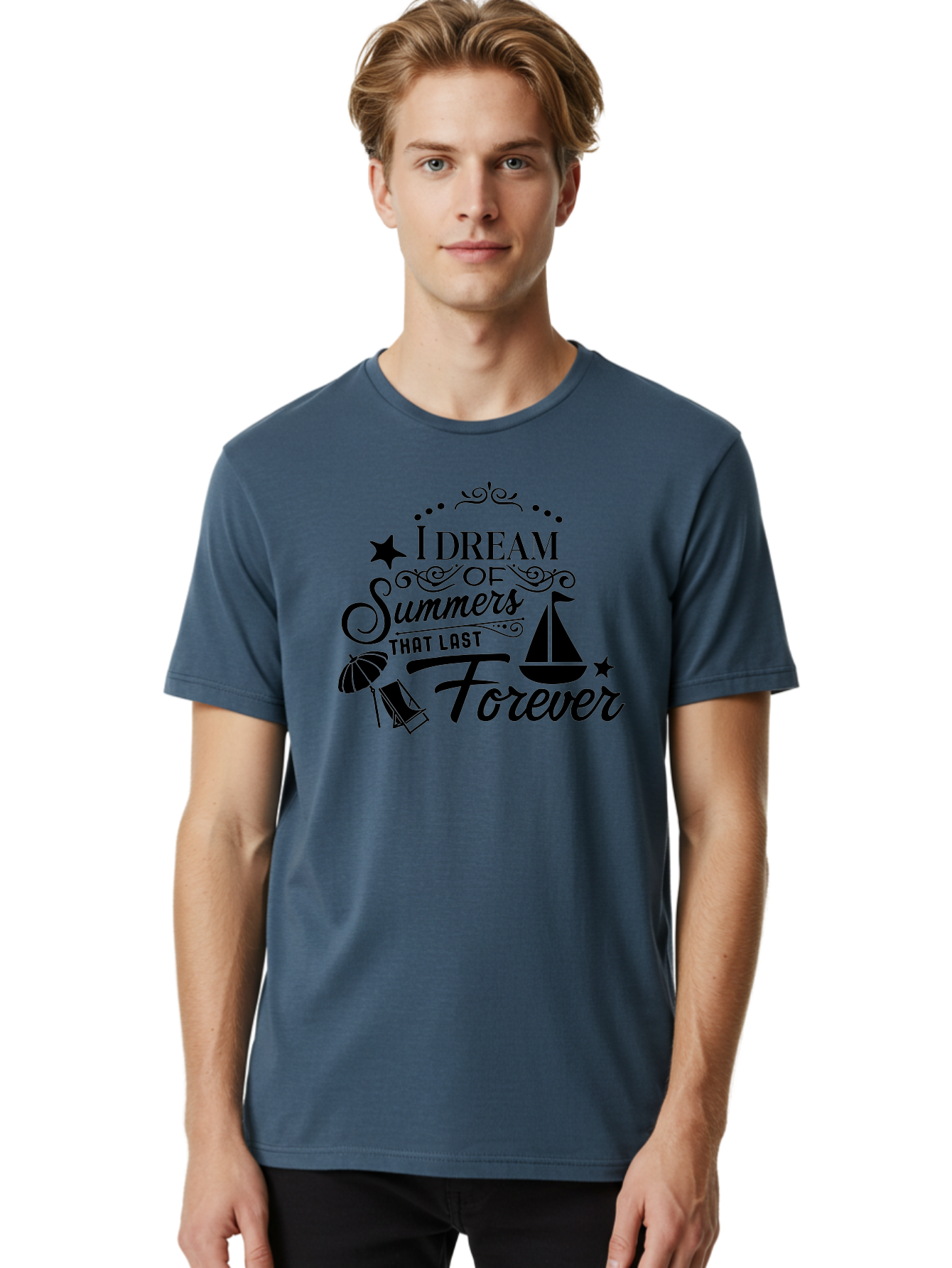 I-Dream-Of-Summers-That-Last-Forever Men'S Graphic Tee, 100% Cotton, Comfortable Casual Summer Wear, Machine Washable, Summertime Vibes, Sailing, Beach Umbrella, Summer Dreams, Endless Summer, Sailboat, Beach Life, Vacation Mode, Aac845 20