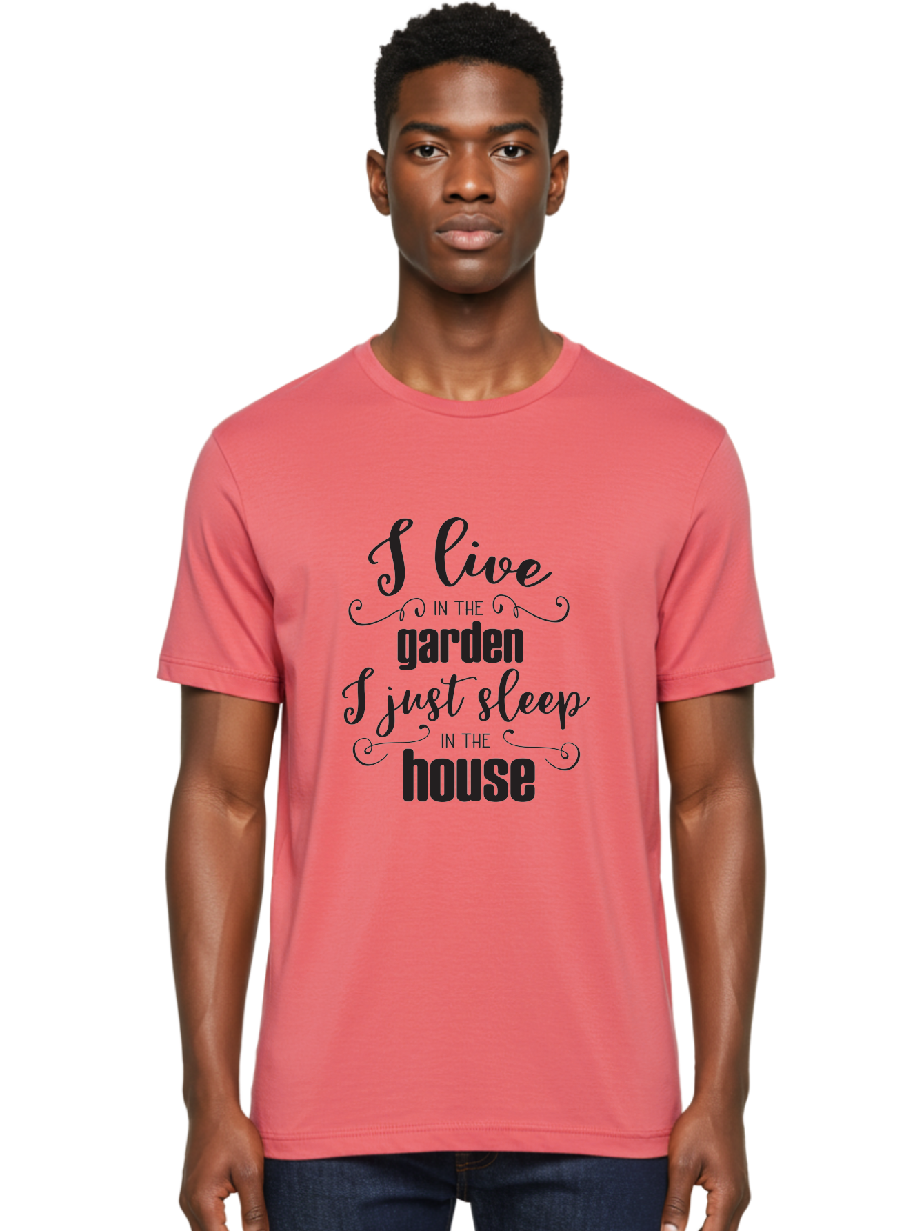 I-Live-In-The-Garden-I-Just-Sleep-In-The-House Men'S Graphic Tee, 100% Cotton, Comfortable Casual Summer Wear, Machine Washable, Inspirational Quote, Garden Lover, House And Garden, Outdoor Living, Nature Enthusiast, Gardening Life, Quote Art, Aac852 18