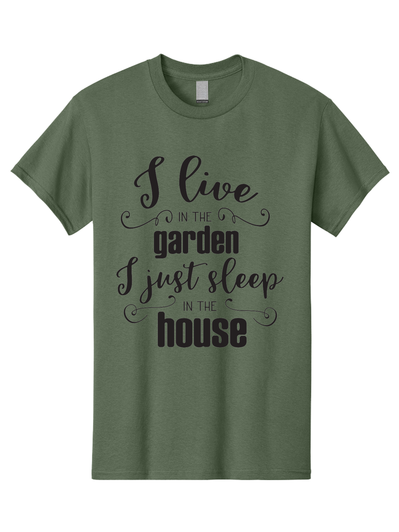 I-Live-In-The-Garden-I-Just-Sleep-In-The-House Men'S Graphic Tee, 100% Cotton, Comfortable Casual Summer Wear, Machine Washable, Inspirational Quote, Garden Lover, House And Garden, Outdoor Living, Nature Enthusiast, Gardening Life, Quote Art, Aac852 23