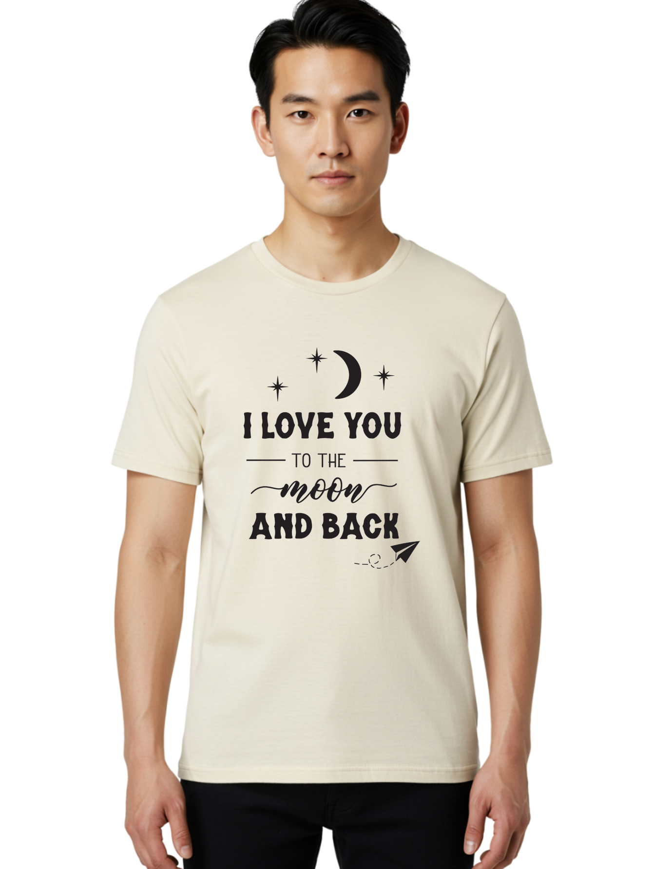 I-Love-You-To-The-Moon-And-Back Men'S Graphic Tee, 100% Cotton, Comfortable Casual Summer Wear, Machine Washable, Love Quote, Romantic Phrase, Moon And Stars, Celestial Theme, Sweet Sentiment, Heartfelt Expression, Loving Message, Aac858 6