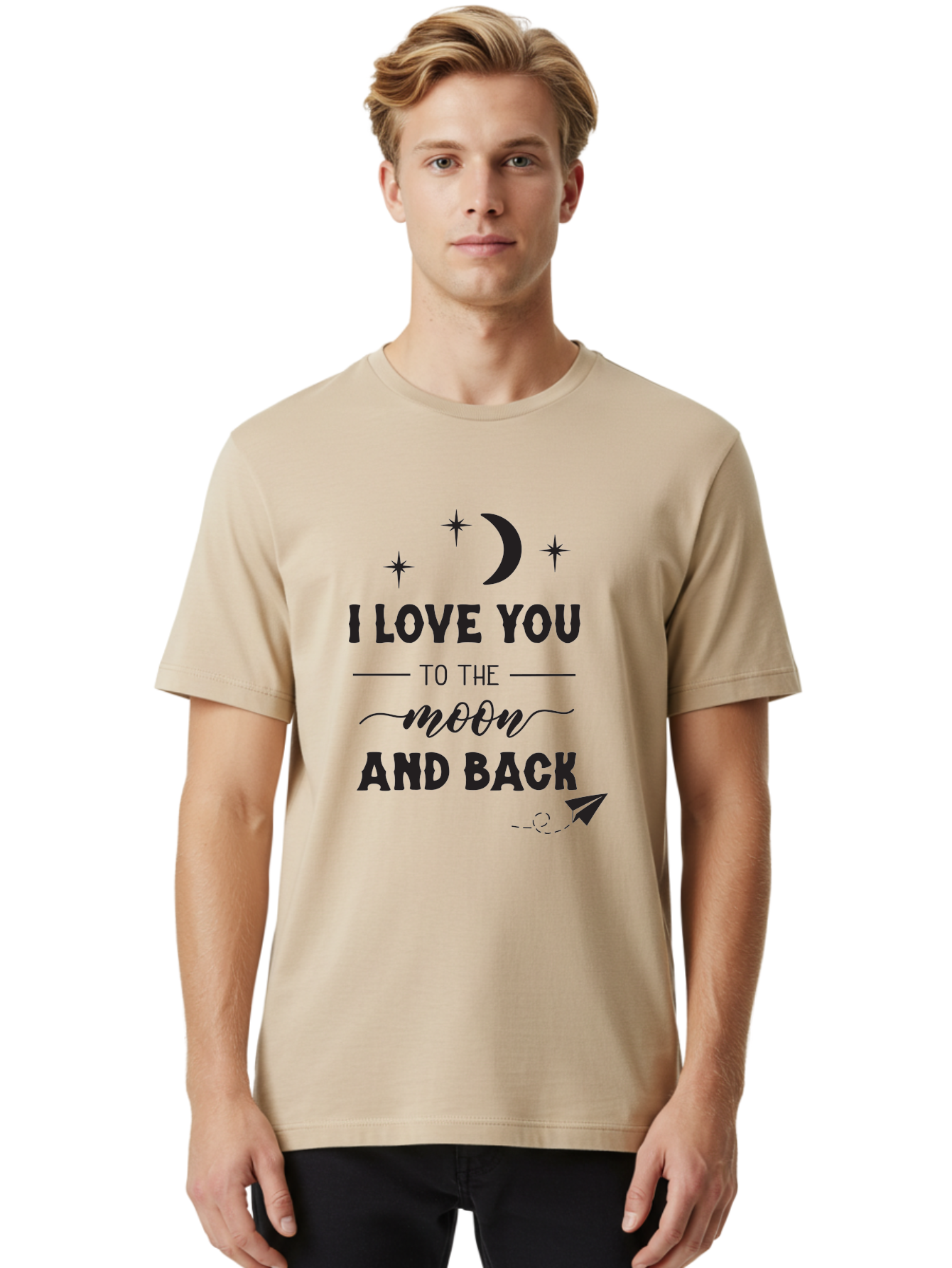 I-Love-You-To-The-Moon-And-Back Men'S Graphic Tee, 100% Cotton, Comfortable Casual Summer Wear, Machine Washable, Love Quote, Romantic Phrase, Moon And Stars, Celestial Theme, Sweet Sentiment, Heartfelt Expression, Loving Message, Aac858 18
