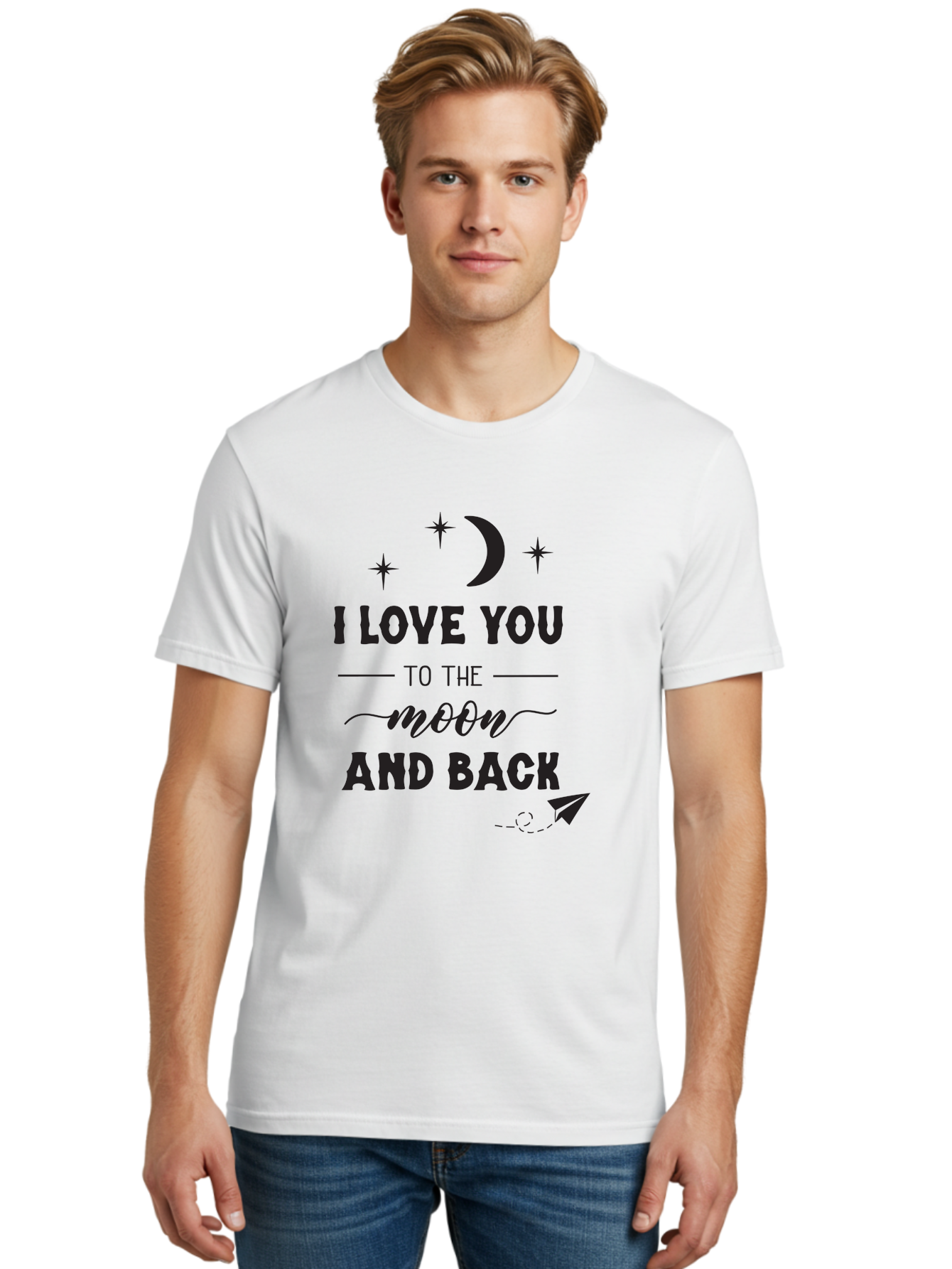 I-Love-You-To-The-Moon-And-Back Men'S Graphic Tee, 100% Cotton, Comfortable Casual Summer Wear, Machine Washable, Love Quote, Romantic Phrase, Moon And Stars, Celestial Theme, Sweet Sentiment, Heartfelt Expression, Loving Message, Aac858 30