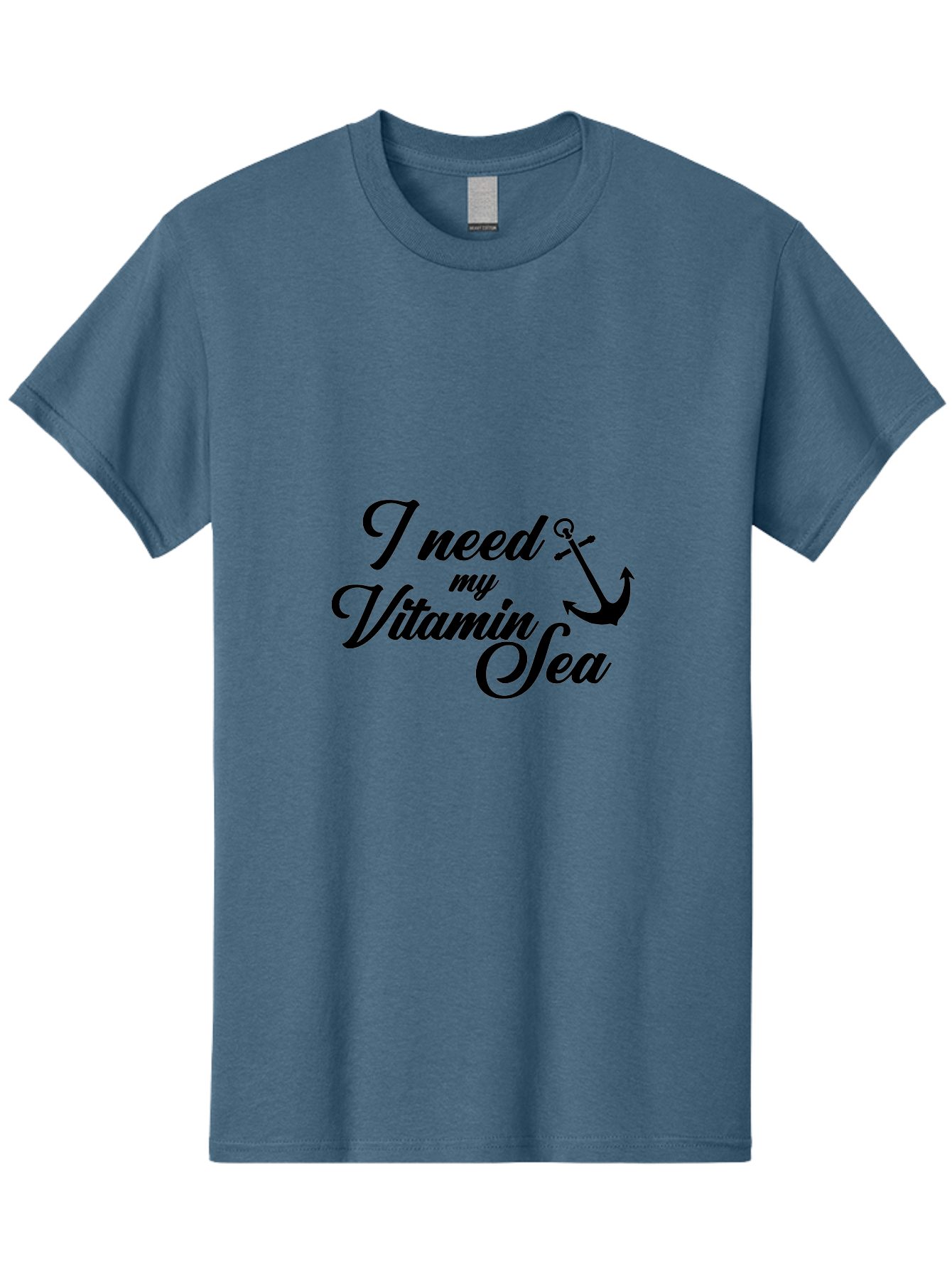 I-Need-My-Vitamin-Sea Men'S Graphic Tee, 100% Cotton, Comfortable Casual Summer Wear, Machine Washable, Nautical Quote, Ocean Inspiration, Coastal Vibes, Anchor Symbol, Sea Lover, Beach Life, Wellness Mantra, Calming Phrase, Cursive Text Aac871 13