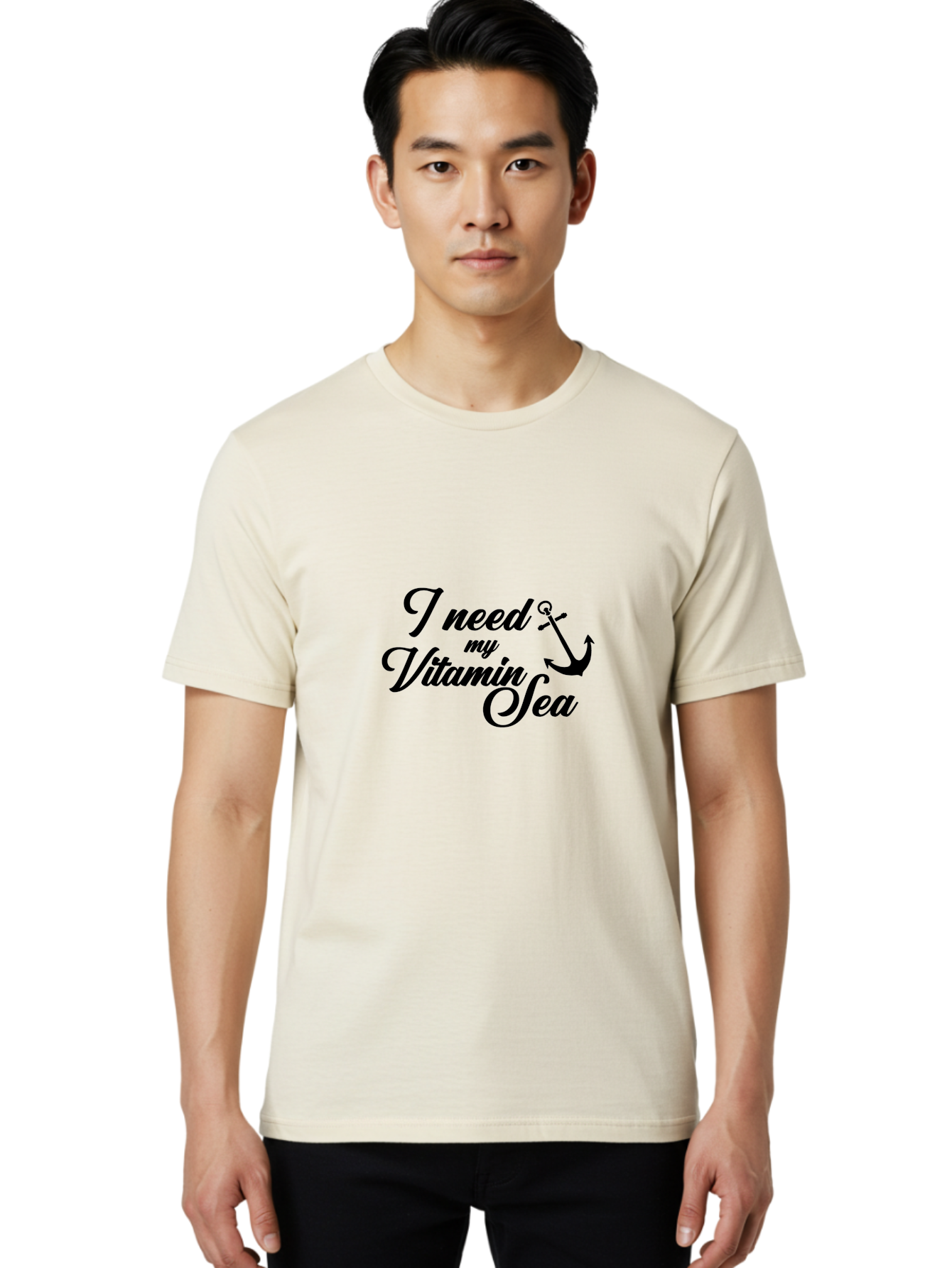 I-Need-My-Vitamin-Sea Men'S Graphic Tee, 100% Cotton, Comfortable Casual Summer Wear, Machine Washable, Nautical Quote, Ocean Inspiration, Coastal Vibes, Anchor Symbol, Sea Lover, Beach Life, Wellness Mantra, Calming Phrase, Cursive Text Aac871 4