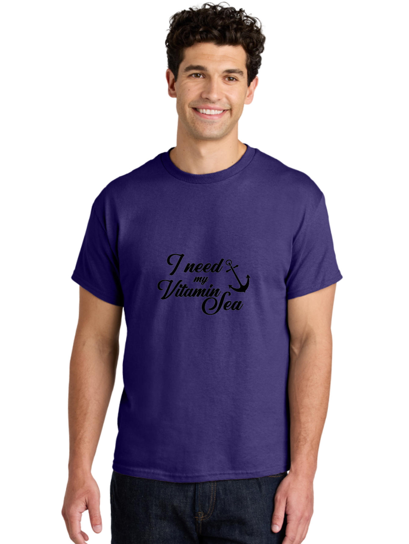 I-Need-My-Vitamin-Sea Men'S Graphic Tee, 100% Cotton, Comfortable Casual Summer Wear, Machine Washable, Nautical Quote, Ocean Inspiration, Coastal Vibes, Anchor Symbol, Sea Lover, Beach Life, Wellness Mantra, Calming Phrase, Cursive Text Aac871 30