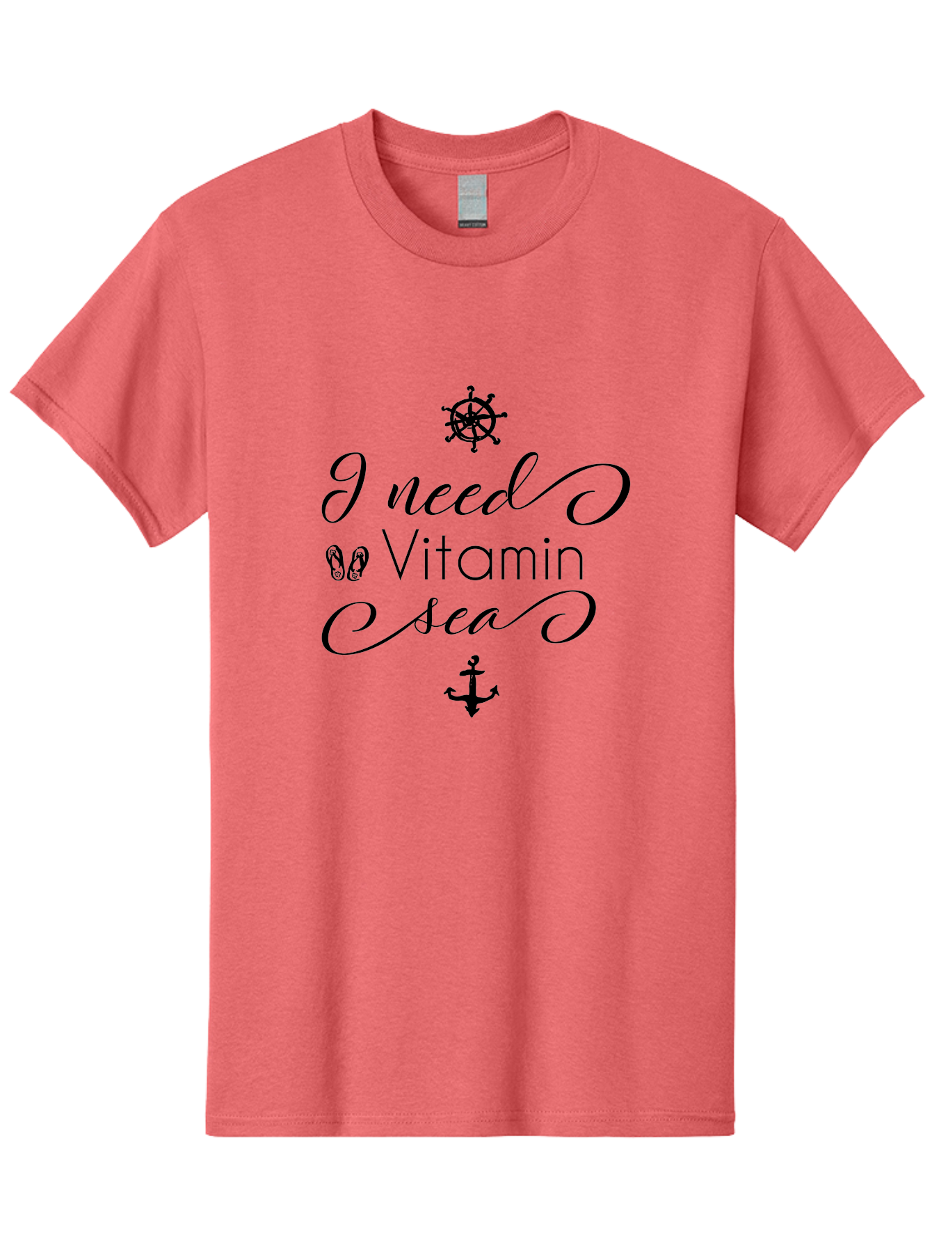 I-Need-Vitamin-Sea Men'S Graphic Tee, 100% Cotton, Comfortable Casual Summer Wear, Machine Washable, Nautical Theme, Ocean Inspiration, Beachy Vibes, Inspirational Quote, Sailing Symbols, Flip Flops, Anchor, Ship'S Wheel Aac872 15