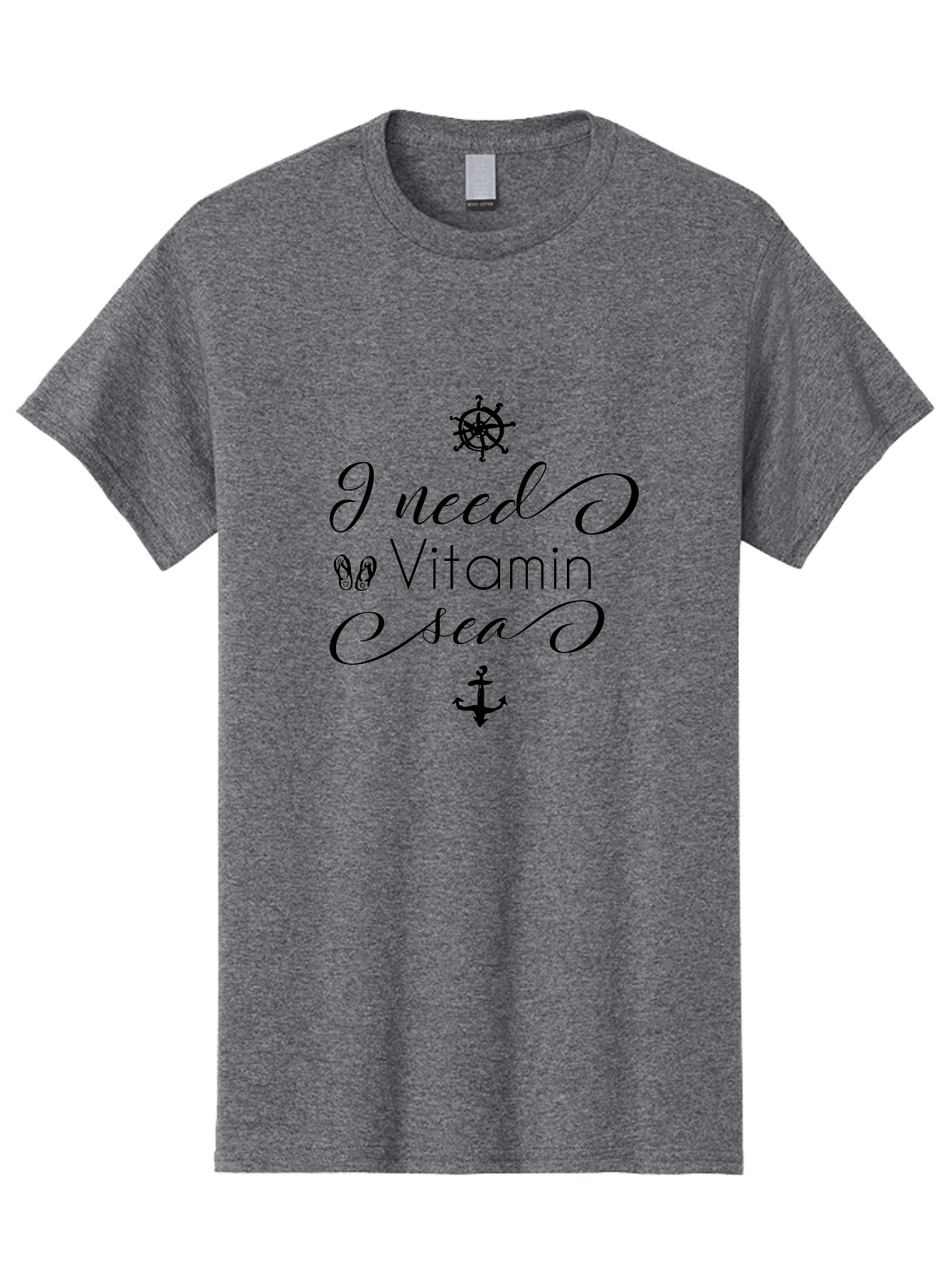I-Need-Vitamin-Sea Men'S Graphic Tee, 100% Cotton, Comfortable Casual Summer Wear, Machine Washable, Nautical Theme, Ocean Inspiration, Beachy Vibes, Inspirational Quote, Sailing Symbols, Flip Flops, Anchor, Ship'S Wheel Aac872 17
