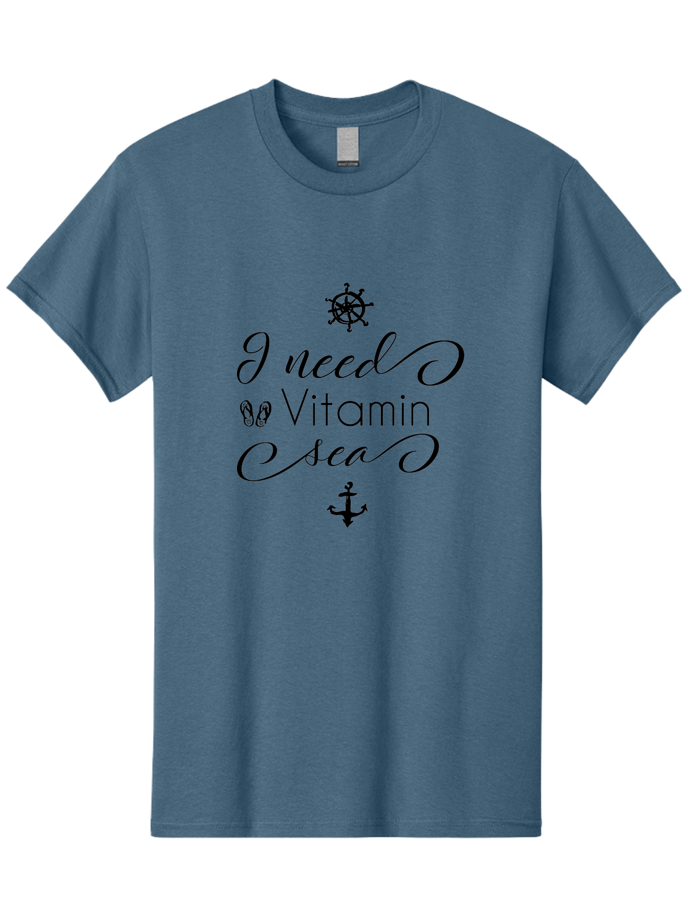 I-Need-Vitamin-Sea Men'S Graphic Tee, 100% Cotton, Comfortable Casual Summer Wear, Machine Washable, Nautical Theme, Ocean Inspiration, Beachy Vibes, Inspirational Quote, Sailing Symbols, Flip Flops, Anchor, Ship'S Wheel Aac872 3