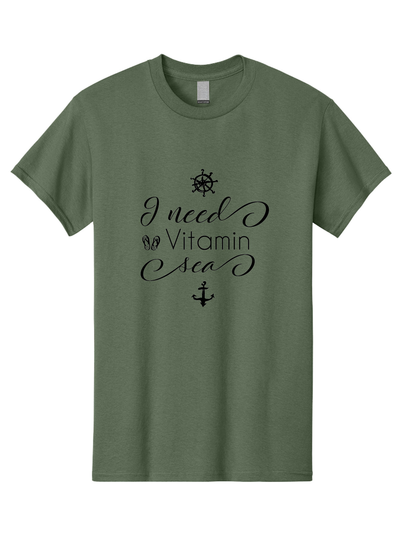 I-Need-Vitamin-Sea Men'S Graphic Tee, 100% Cotton, Comfortable Casual Summer Wear, Machine Washable, Nautical Theme, Ocean Inspiration, Beachy Vibes, Inspirational Quote, Sailing Symbols, Flip Flops, Anchor, Ship'S Wheel Aac872 13