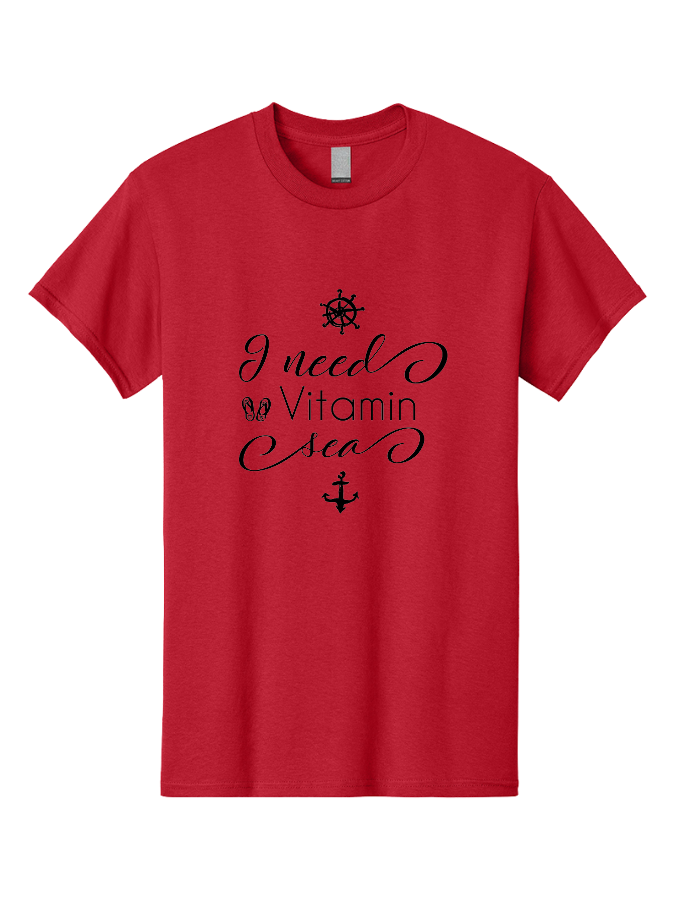 I-Need-Vitamin-Sea Men'S Graphic Tee, 100% Cotton, Comfortable Casual Summer Wear, Machine Washable, Nautical Theme, Ocean Inspiration, Beachy Vibes, Inspirational Quote, Sailing Symbols, Flip Flops, Anchor, Ship'S Wheel Aac872 27