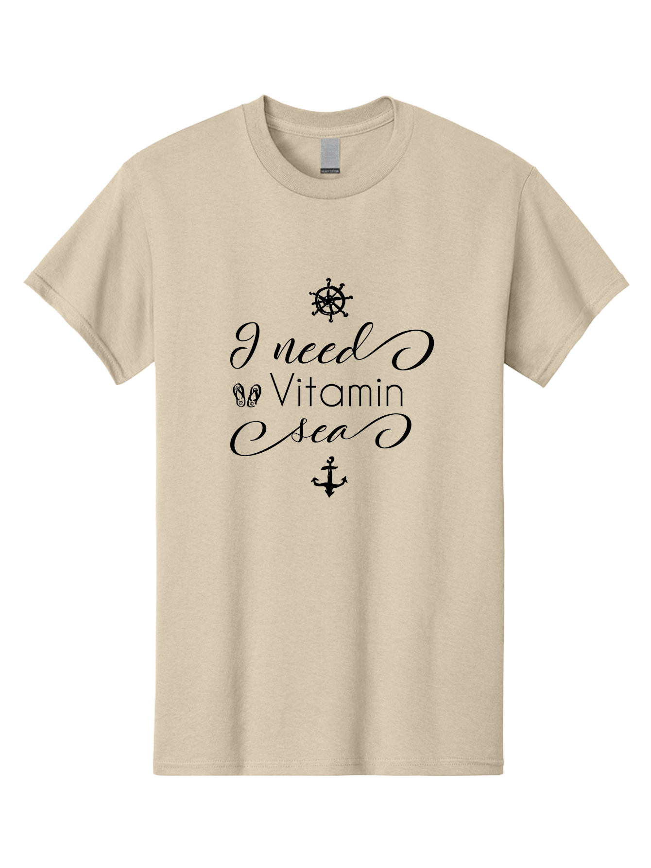 I-Need-Vitamin-Sea Men'S Graphic Tee, 100% Cotton, Comfortable Casual Summer Wear, Machine Washable, Nautical Theme, Ocean Inspiration, Beachy Vibes, Inspirational Quote, Sailing Symbols, Flip Flops, Anchor, Ship'S Wheel Aac872 23