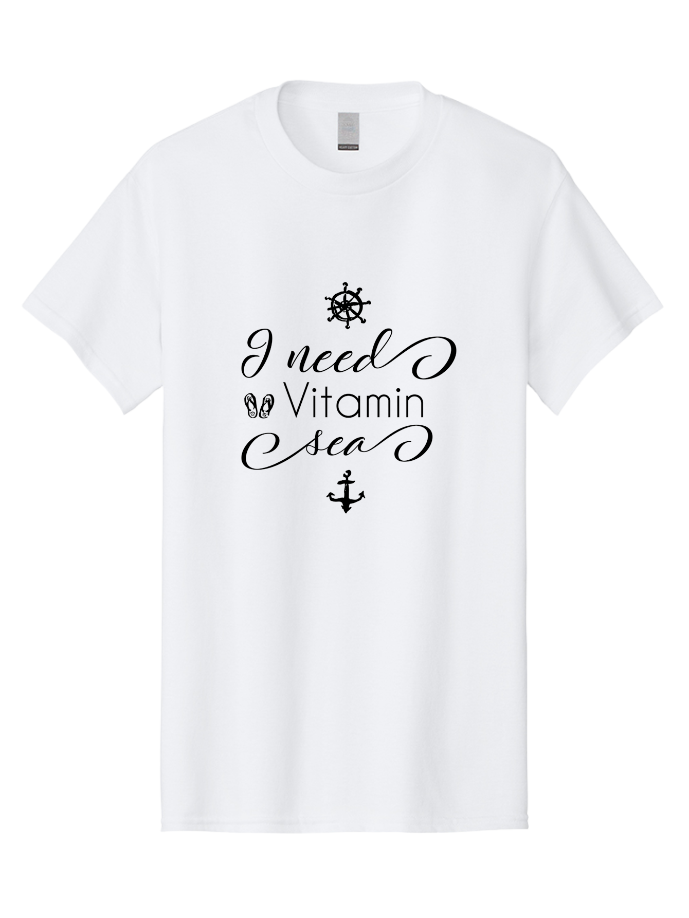 I-Need-Vitamin-Sea Men'S Graphic Tee, 100% Cotton, Comfortable Casual Summer Wear, Machine Washable, Nautical Theme, Ocean Inspiration, Beachy Vibes, Inspirational Quote, Sailing Symbols, Flip Flops, Anchor, Ship'S Wheel Aac872 21