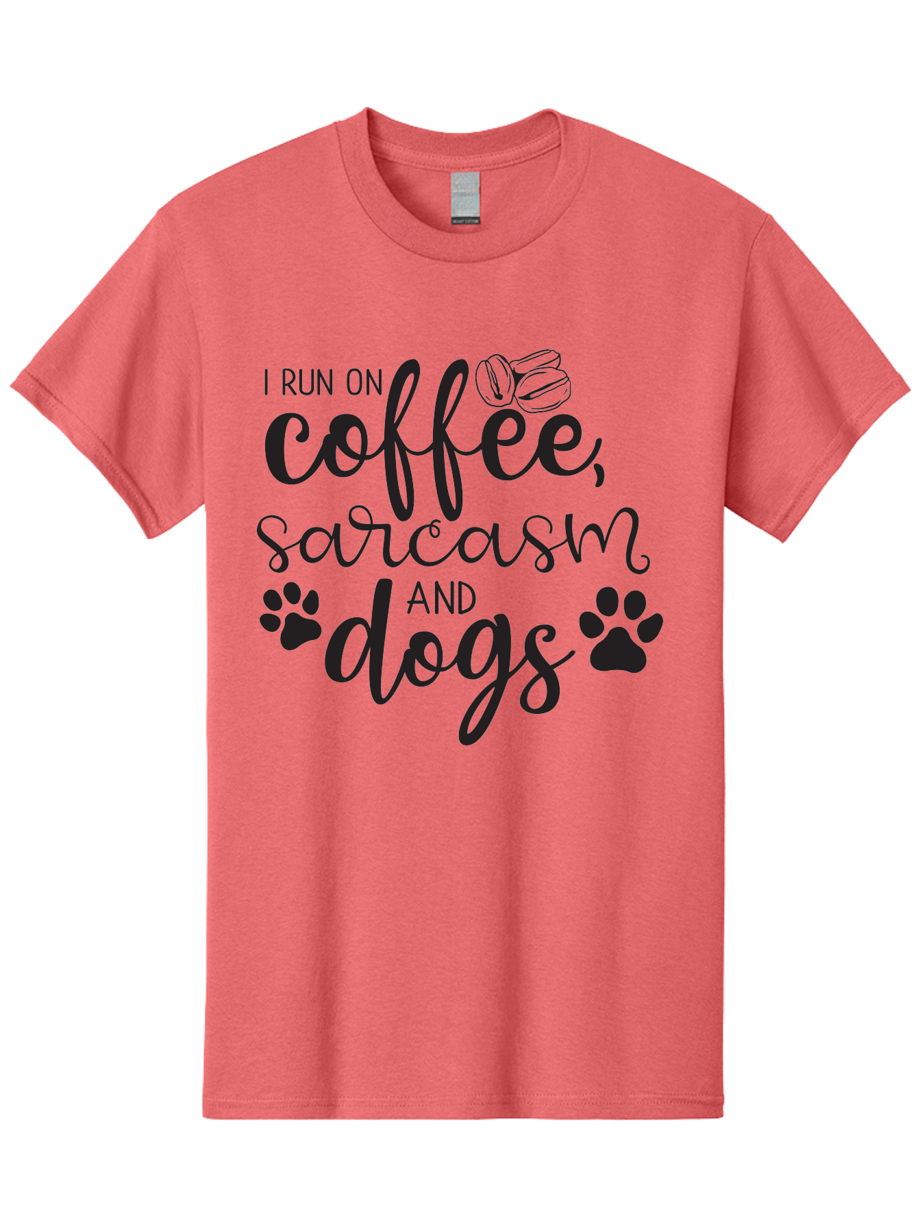 I-Run-On-Coffee-Sarcasm-And-Dogs Men'S Graphic Tee, 100% Cotton, Comfortable Casual Summer Wear, Machine Washable, Funny Quote, Dog Lovers, Coffee Lovers, Sarcastic Humor, Motivational Quotes, Dog Paw Prints, Coffee Beans Aac876 29