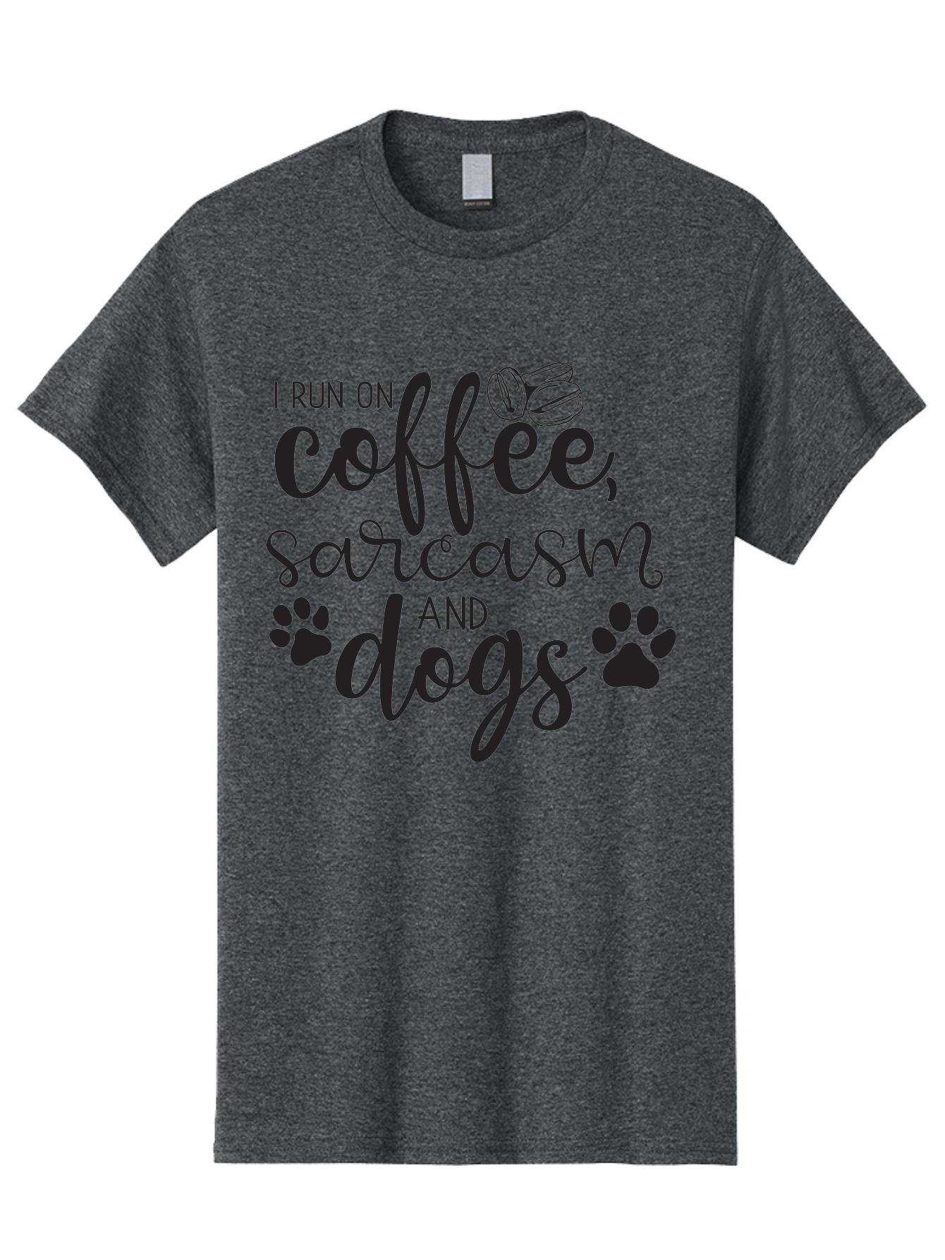 I-Run-On-Coffee-Sarcasm-And-Dogs Men'S Graphic Tee, 100% Cotton, Comfortable Casual Summer Wear, Machine Washable, Funny Quote, Dog Lovers, Coffee Lovers, Sarcastic Humor, Motivational Quotes, Dog Paw Prints, Coffee Beans Aac876 17