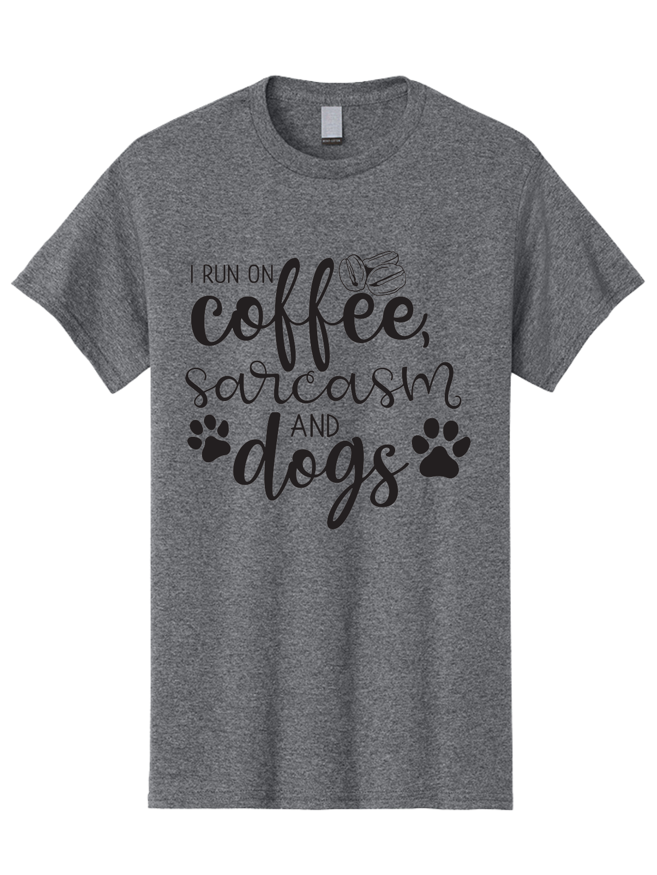 I-Run-On-Coffee-Sarcasm-And-Dogs Men'S Graphic Tee, 100% Cotton, Comfortable Casual Summer Wear, Machine Washable, Funny Quote, Dog Lovers, Coffee Lovers, Sarcastic Humor, Motivational Quotes, Dog Paw Prints, Coffee Beans Aac876 15