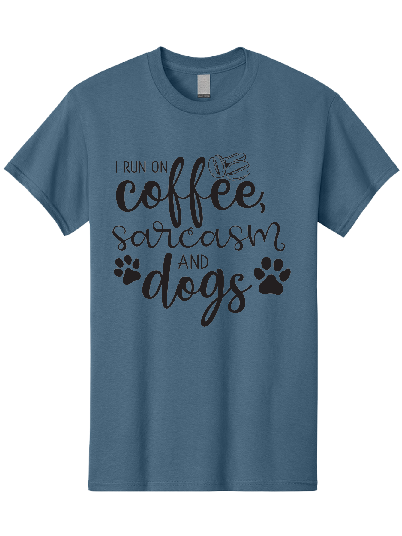 I-Run-On-Coffee-Sarcasm-And-Dogs Men'S Graphic Tee, 100% Cotton, Comfortable Casual Summer Wear, Machine Washable, Funny Quote, Dog Lovers, Coffee Lovers, Sarcastic Humor, Motivational Quotes, Dog Paw Prints, Coffee Beans Aac876 21