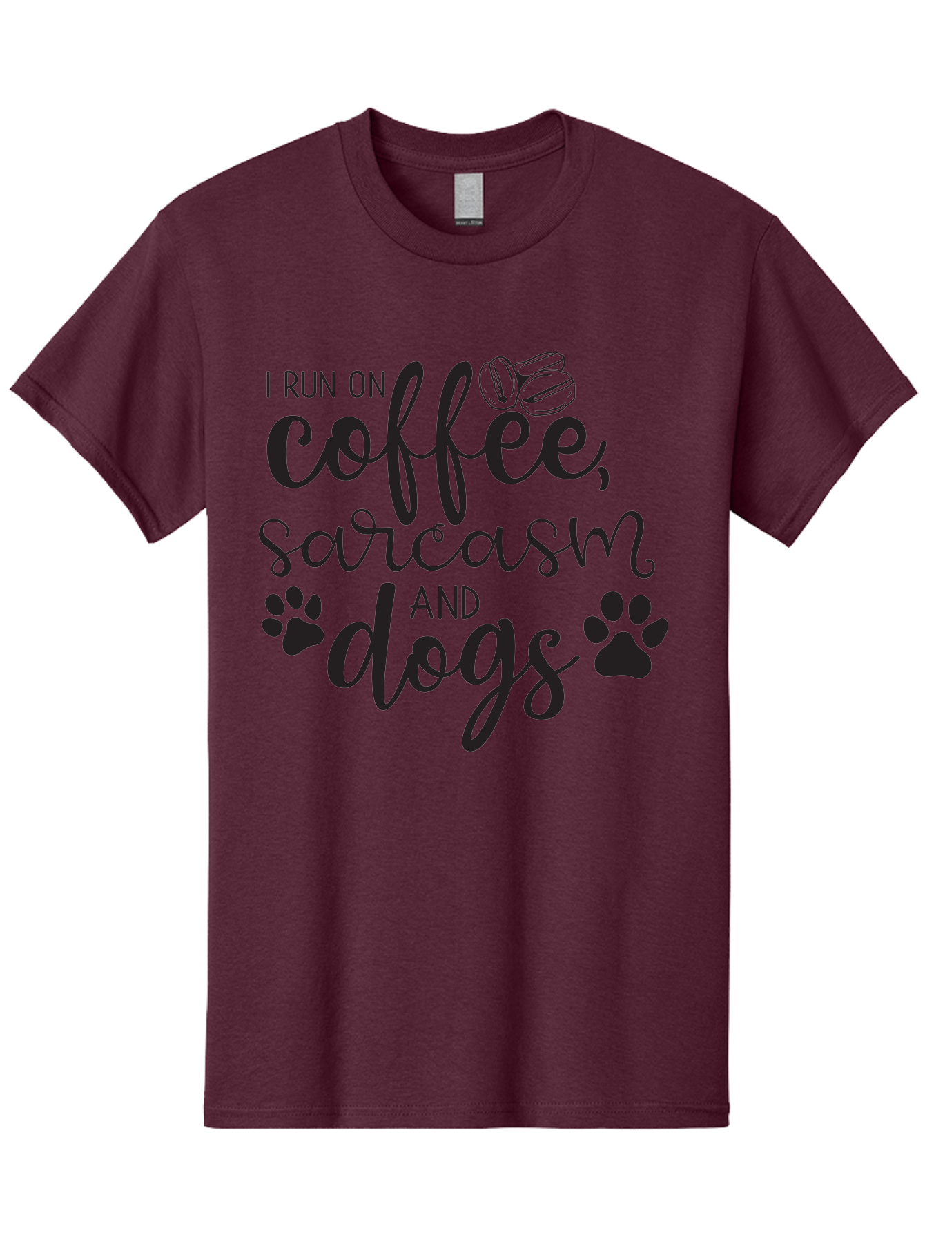 I-Run-On-Coffee-Sarcasm-And-Dogs Men'S Graphic Tee, 100% Cotton, Comfortable Casual Summer Wear, Machine Washable, Funny Quote, Dog Lovers, Coffee Lovers, Sarcastic Humor, Motivational Quotes, Dog Paw Prints, Coffee Beans Aac876 25
