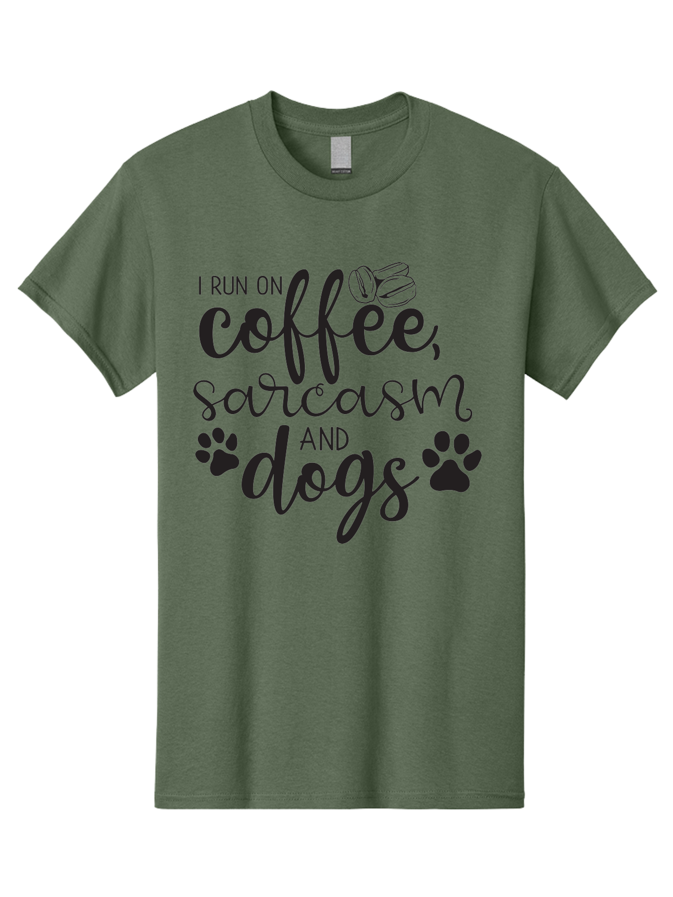 I-Run-On-Coffee-Sarcasm-And-Dogs Men'S Graphic Tee, 100% Cotton, Comfortable Casual Summer Wear, Machine Washable, Funny Quote, Dog Lovers, Coffee Lovers, Sarcastic Humor, Motivational Quotes, Dog Paw Prints, Coffee Beans Aac876 27