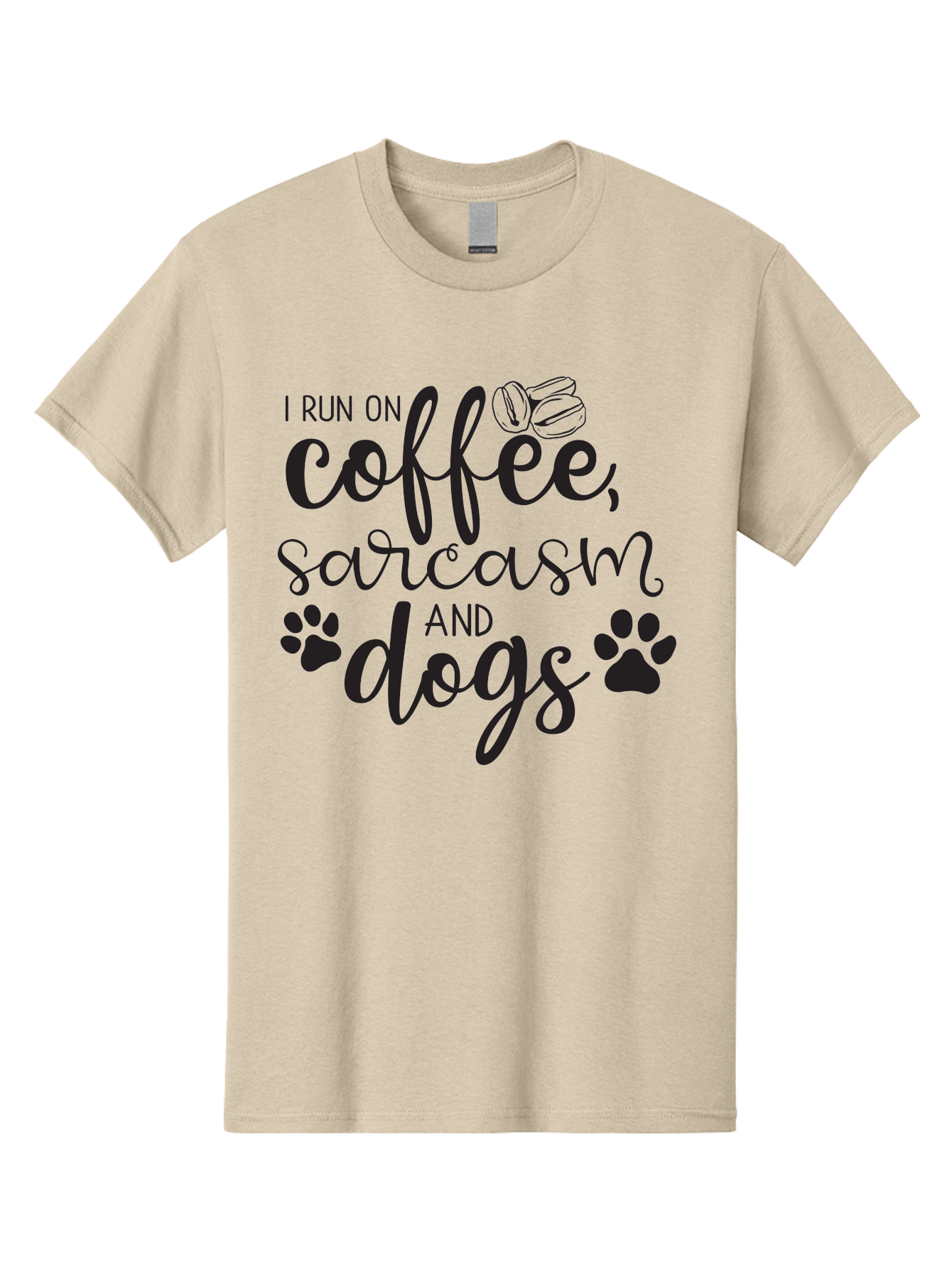 I-Run-On-Coffee-Sarcasm-And-Dogs Men'S Graphic Tee, 100% Cotton, Comfortable Casual Summer Wear, Machine Washable, Funny Quote, Dog Lovers, Coffee Lovers, Sarcastic Humor, Motivational Quotes, Dog Paw Prints, Coffee Beans Aac876 11