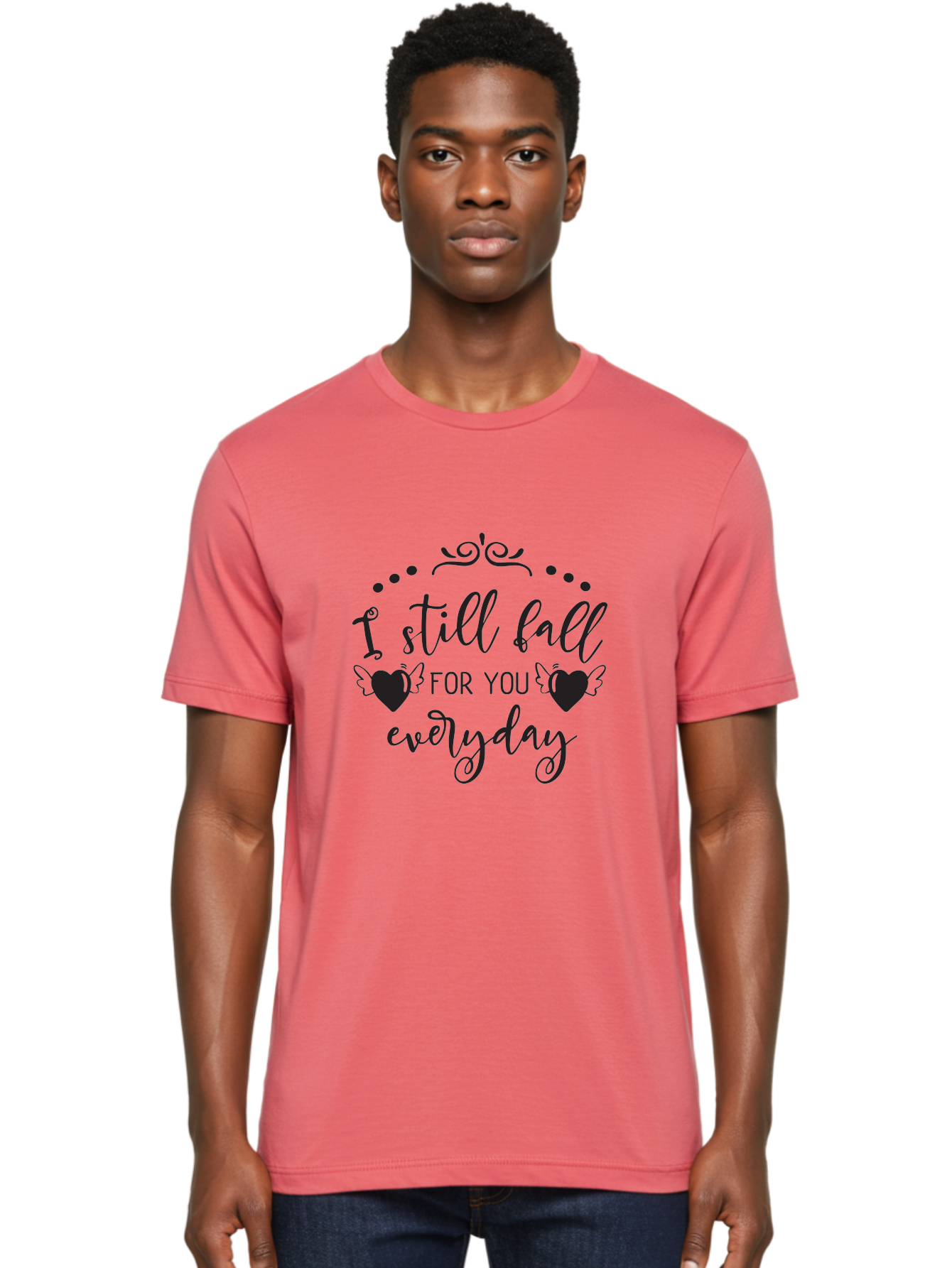 I-Still-Fall-For-You-Everyday Men'S Graphic Tee, 100% Cotton, Comfortable Casual Summer Wear, Machine Washable, Love Quote, Romantic Phrase, Heartwarming Words, Lovely Saying, I Still Fall For You Everyday, Sweet Sentiment, Lovely Hearts, Aac878 2