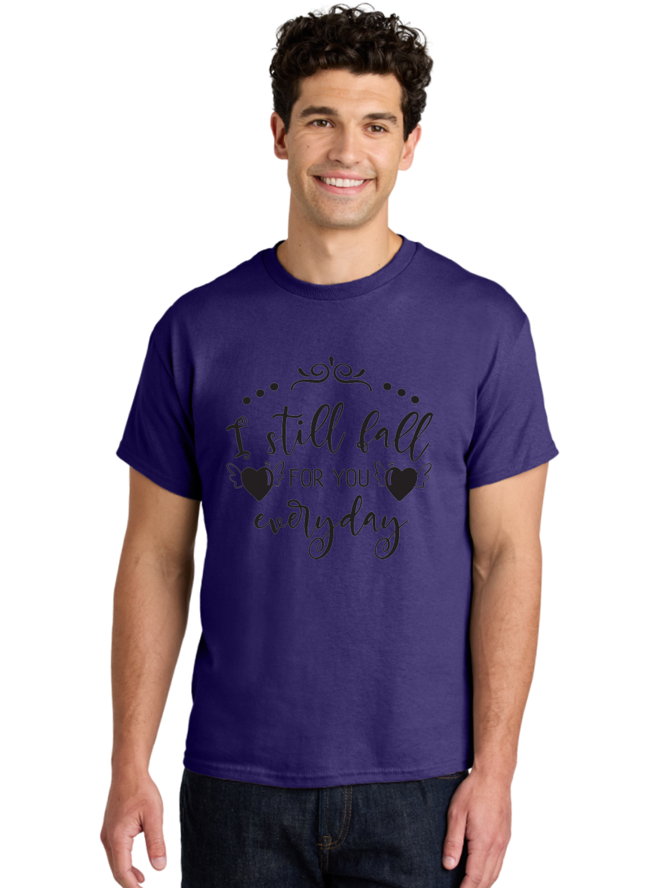 I-Still-Fall-For-You-Everyday Men'S Graphic Tee, 100% Cotton, Comfortable Casual Summer Wear, Machine Washable, Love Quote, Romantic Phrase, Heartwarming Words, Lovely Saying, I Still Fall For You Everyday, Sweet Sentiment, Lovely Hearts, Aac878 20
