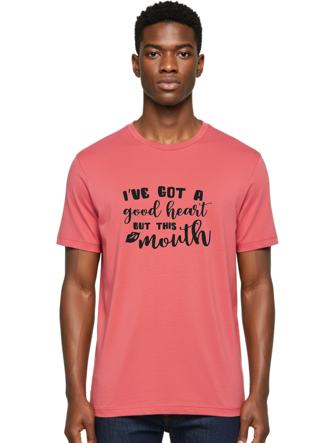 I-Ve-Got-A-Good-Heart-But-This-Mouth Men'S Graphic Tee, 100% Cotton, Comfortable Casual Summer Wear, Machine Washable, Sassy Quote, Good Heart, Lip Prints, Sassy Mouth, Funny Saying, Attitude Quote, Witty Phrase, Sarcastic Humor Aac880 8