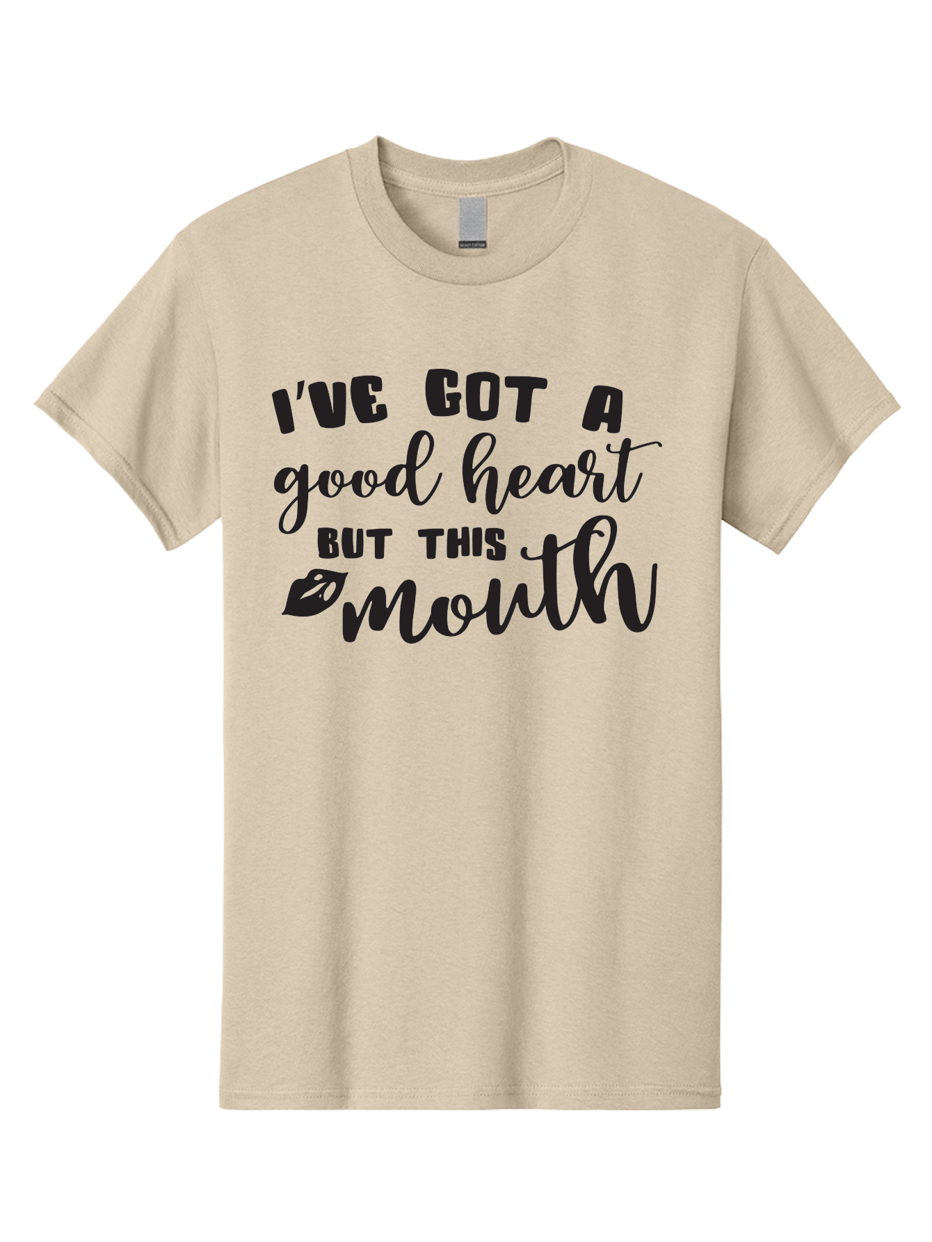 I-Ve-Got-A-Good-Heart-But-This-Mouth Men'S Graphic Tee, 100% Cotton, Comfortable Casual Summer Wear, Machine Washable, Sassy Quote, Good Heart, Lip Prints, Sassy Mouth, Funny Saying, Attitude Quote, Witty Phrase, Sarcastic Humor Aac880 21