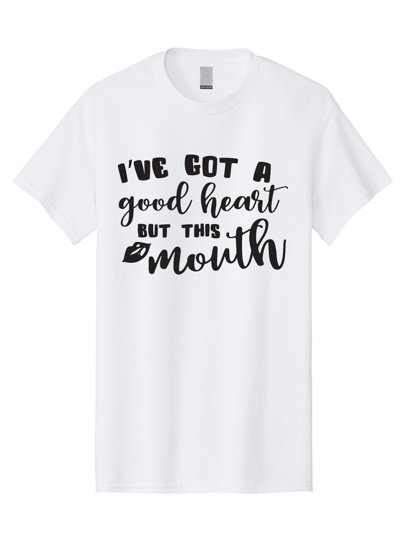 I-Ve-Got-A-Good-Heart-But-This-Mouth Men'S Graphic Tee, 100% Cotton, Comfortable Casual Summer Wear, Machine Washable, Sassy Quote, Good Heart, Lip Prints, Sassy Mouth, Funny Saying, Attitude Quote, Witty Phrase, Sarcastic Humor Aac880 19