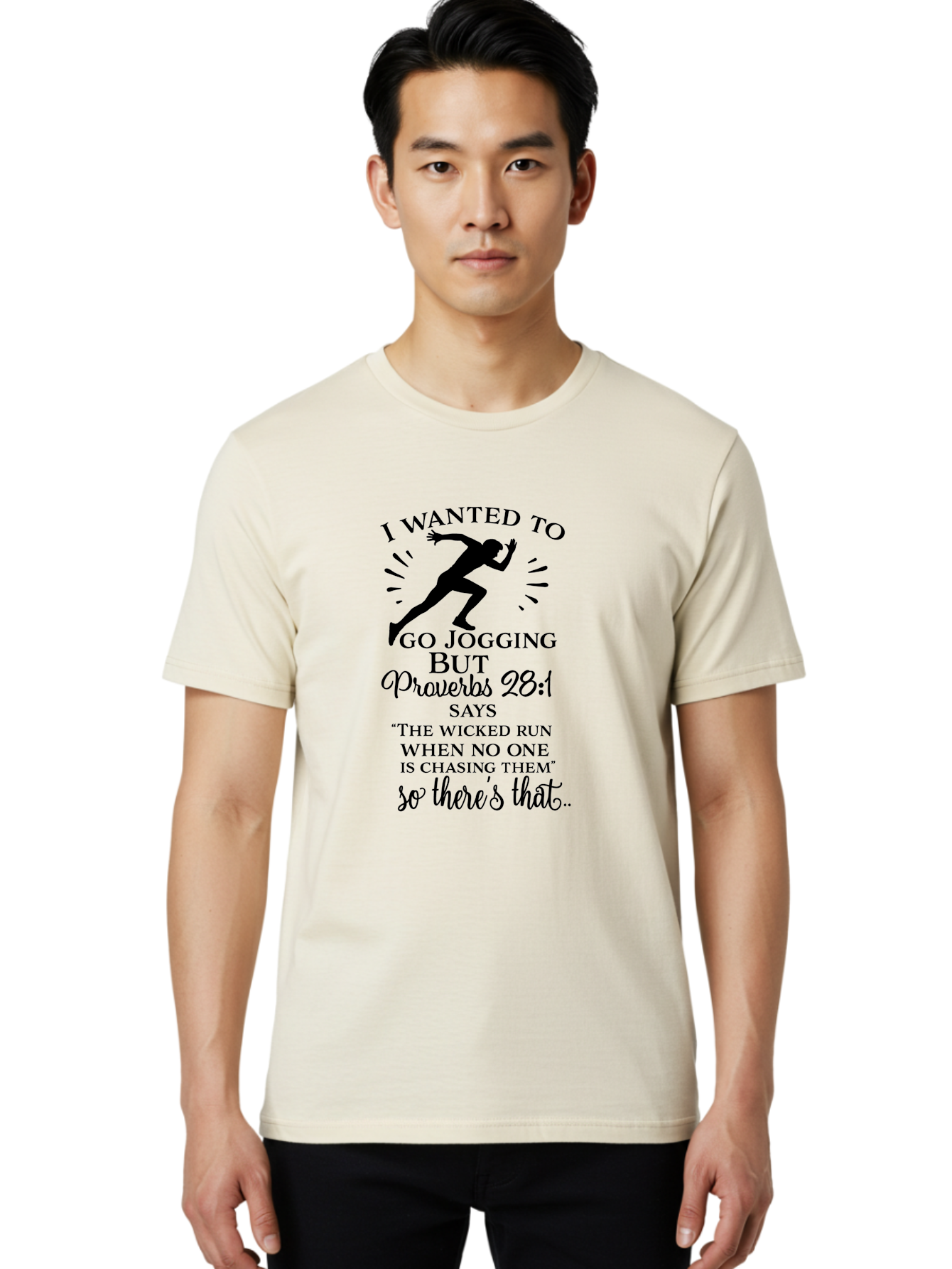 I-Wanted-To-Go-Jogging Men'S Graphic Tee, 100% Cotton, Comfortable Casual Summer Wear, Machine Washable, Inspirational Quote, Running Joke, Proverbs 28:1, Jogging Humor, Biblical Humor, Christian Humor, Faith-Based Humor, Funny Running Quote, Aac883 18