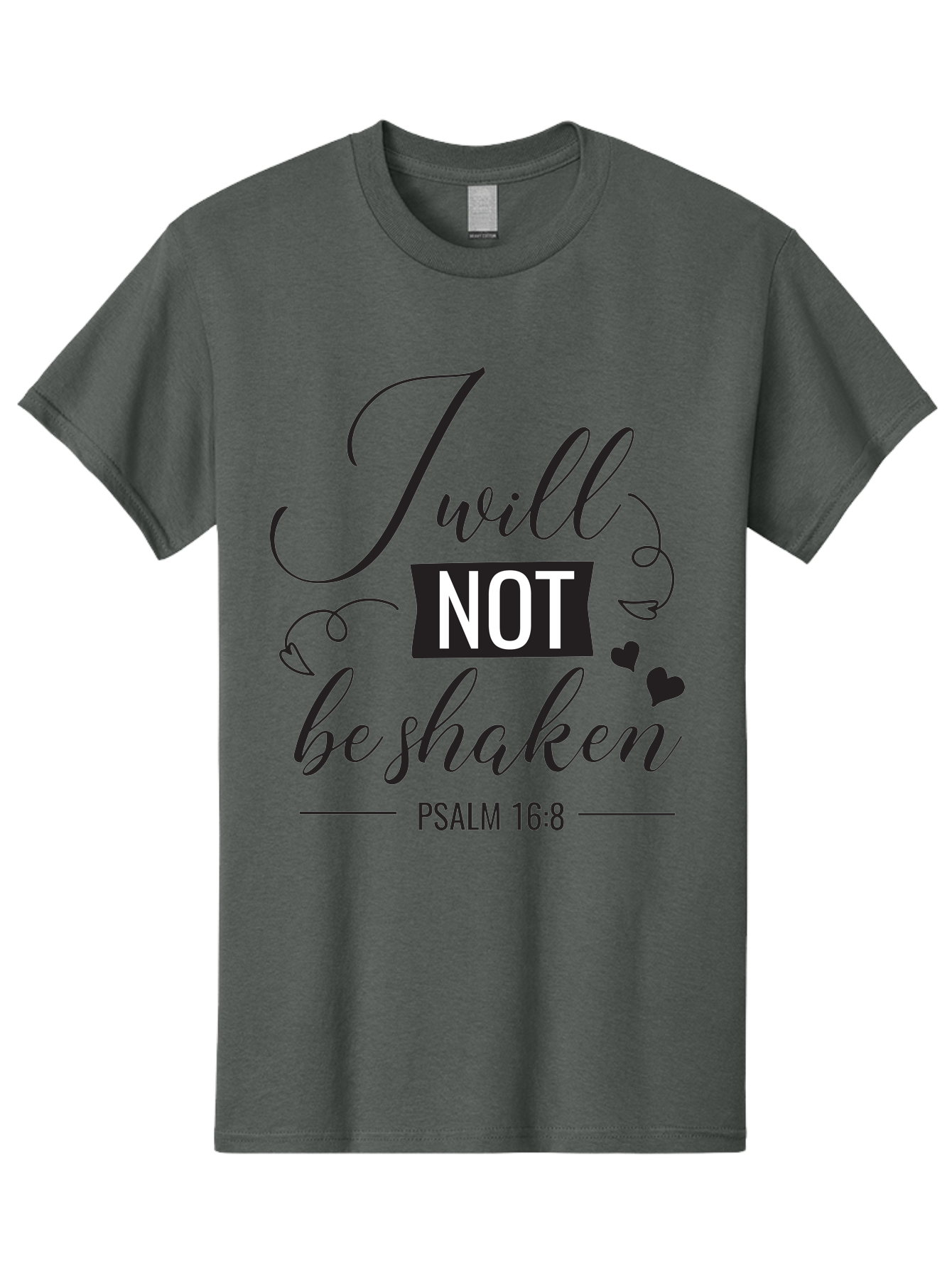 I-Will-Not-Be-Shaken Men'S Graphic Tee, 100% Cotton, Comfortable Casual Summer Wear, Machine Washable, Inspirational Quote, Psalm 16:8, Motivational Phrase, Not Be Shaken, Faith-Based Message, Scripture Quote, Heart Symbols, Typography Design, Aac888 5