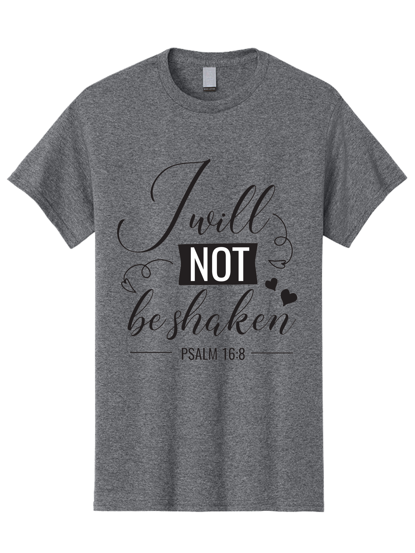 I-Will-Not-Be-Shaken Men'S Graphic Tee, 100% Cotton, Comfortable Casual Summer Wear, Machine Washable, Inspirational Quote, Psalm 16:8, Motivational Phrase, Not Be Shaken, Faith-Based Message, Scripture Quote, Heart Symbols, Typography Design, Aac888 23